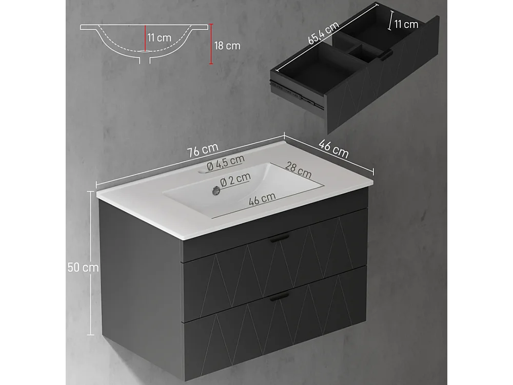 Waschtisch, Waschbeckenunterschrank Hängender Unterschrank mit Close-Schubladen