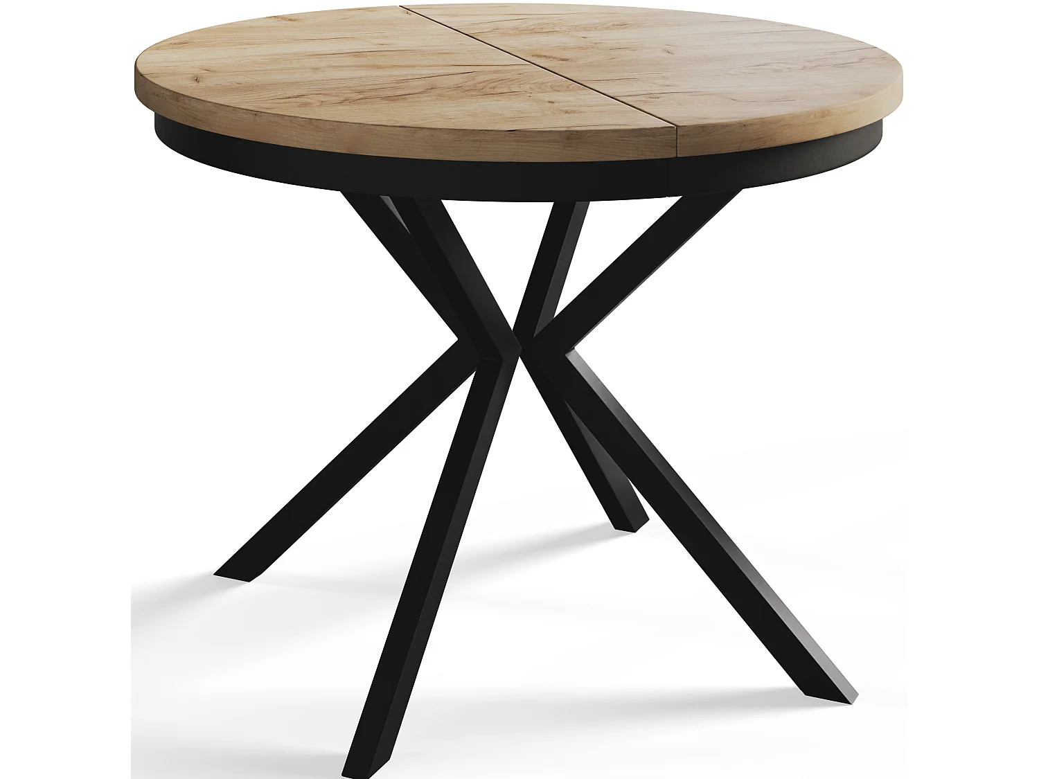 Table de salle à manger ronde BERGO, table à rallonges Diamètre : 120 cm/200 cm, couleur de la table basse : marron, avec pieds métalliques de couleur noire