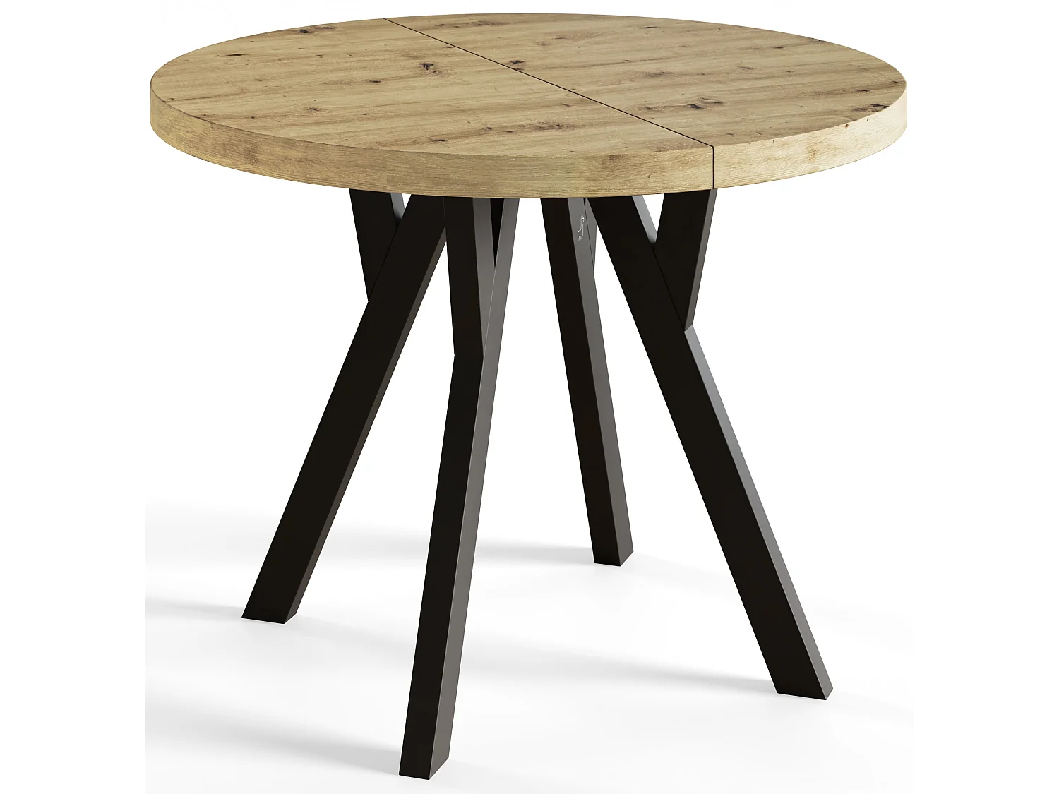 Table de salle à manger ronde OVO, table à rallonges Diamètre : 100 cm à 200 cm, couleur de la table basse : ARTISAN, avec pieds en bois de couleur noire