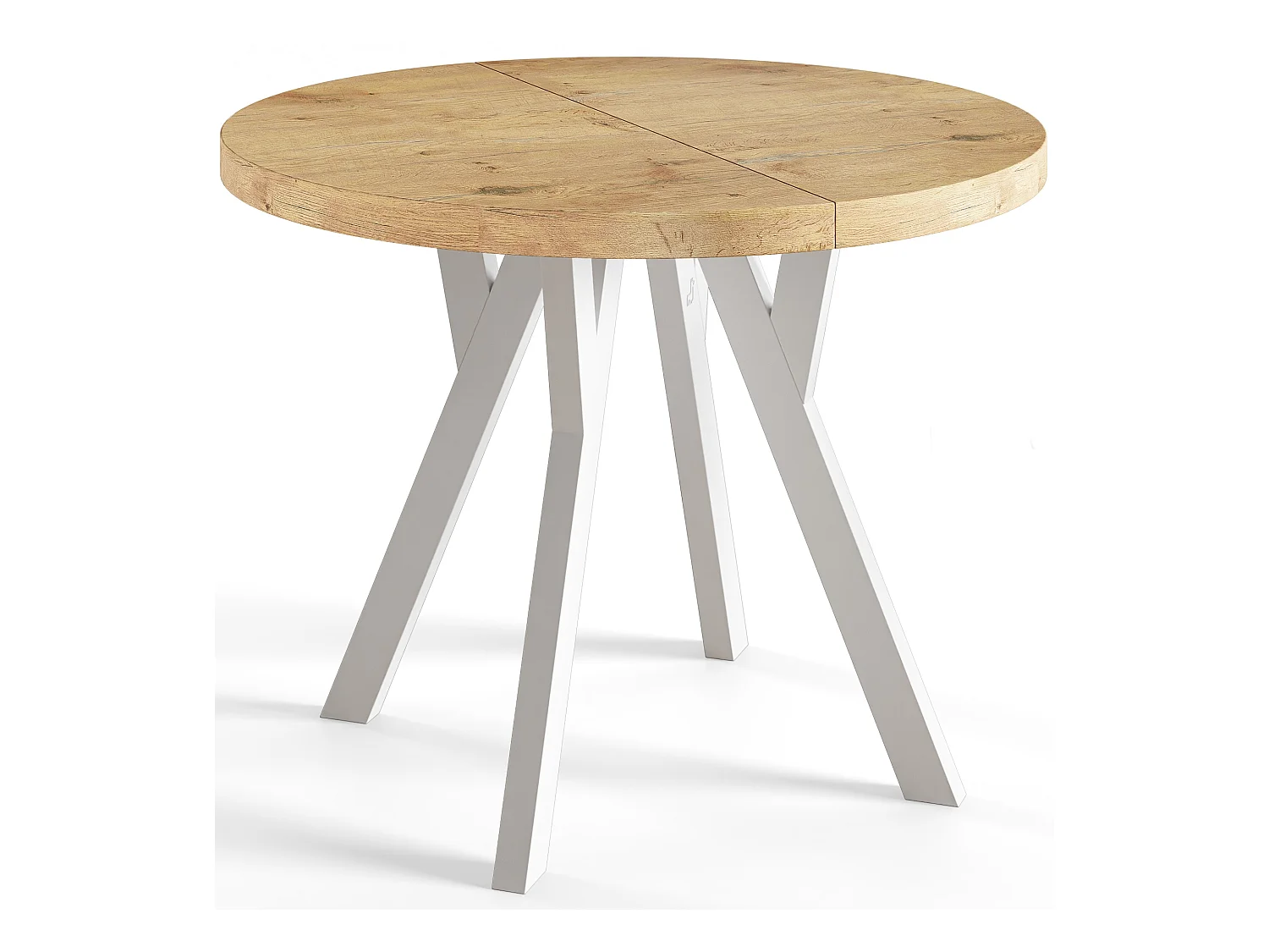 Table de salle à manger ronde OVO, table à rallonges Diamètre : 120 cm à 220 cm, couleur de la table basse : LANCELOT, avec pieds en bois blanc