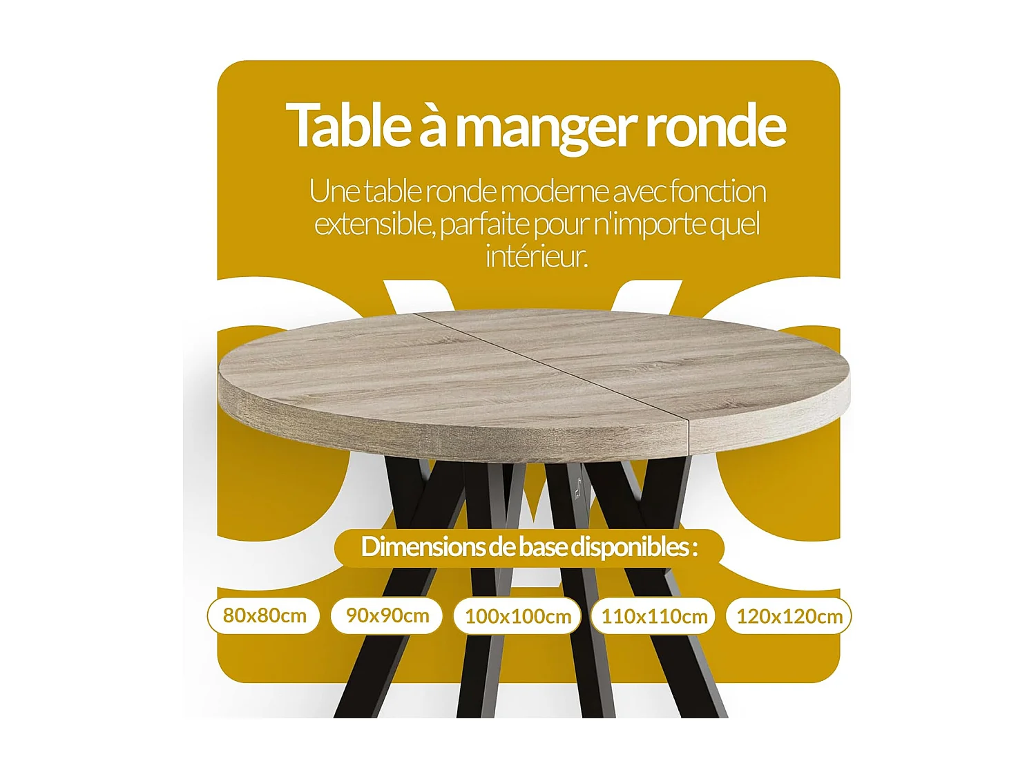 Table a Manger Extensible - Table Ronde Extensible - Table de Salle à Manger Moderne - Plateau Stratifié 36 mm - Pieds Solides - 110/210 cm - Lancelot