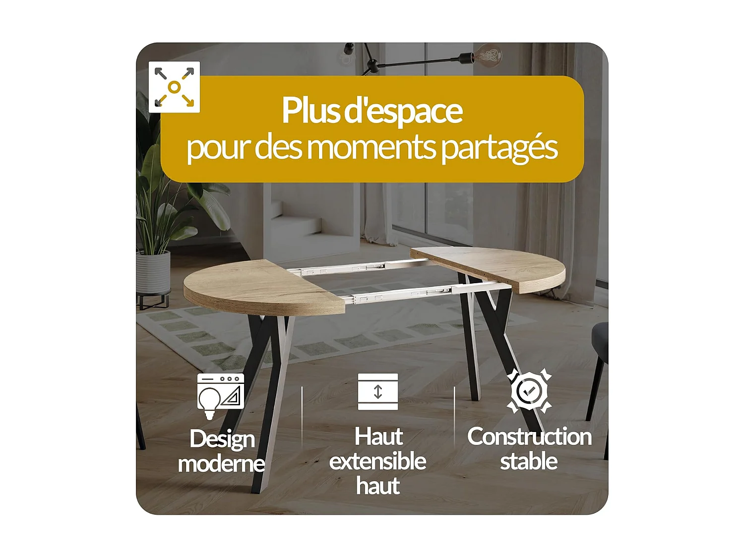 Table a Manger Extensible - Table Ronde Extensible - Table de Salle à Manger Moderne - Plateau Stratifié 36 mm - Pieds Solides - 110/210 cm - Lancelot
