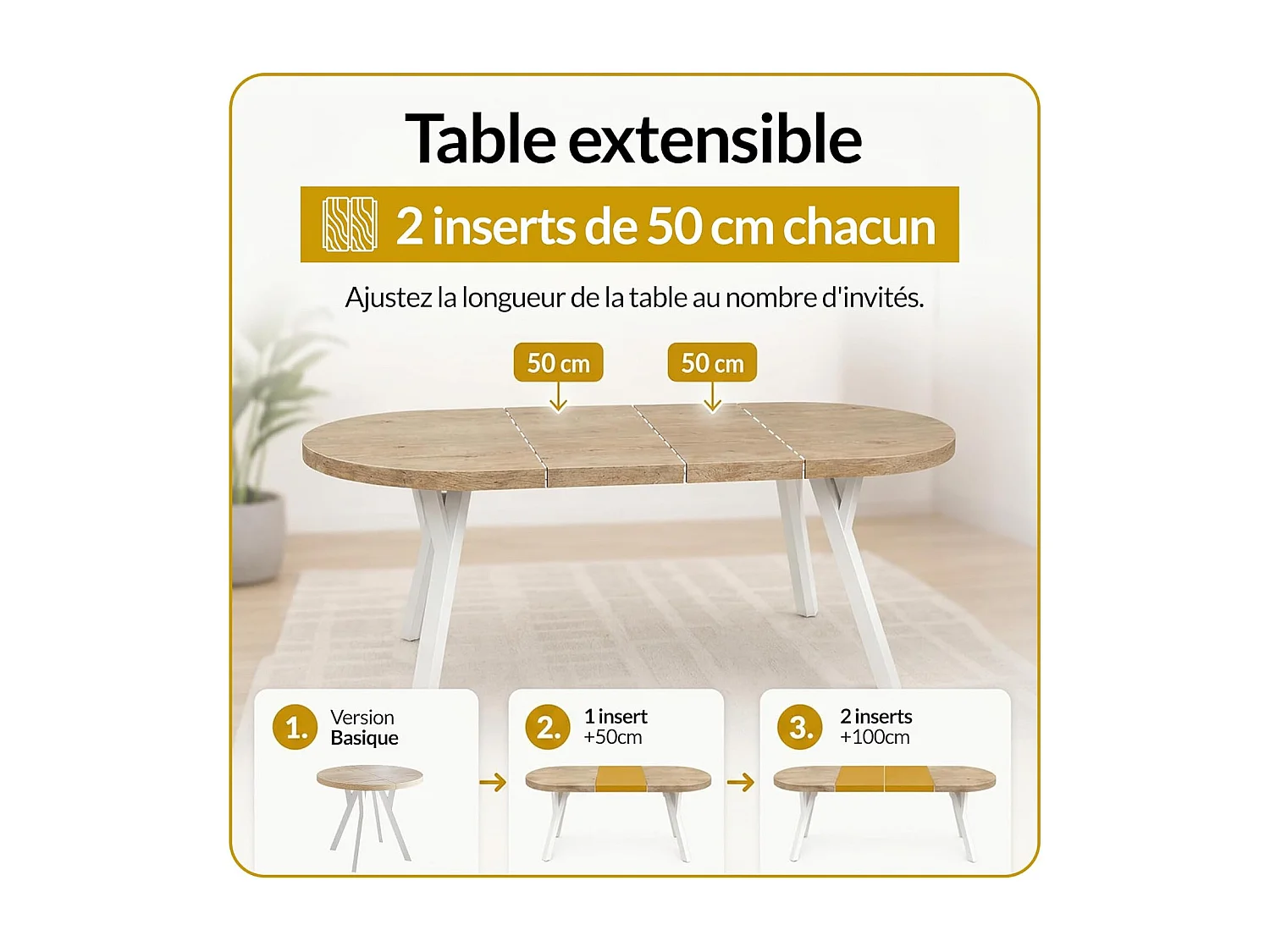 Table a Manger Extensible - Table Ronde Extensible - Table de Salle à Manger Moderne - Plateau Stratifié 36 mm - Pieds Solides - 110/210 cm - Lancelot