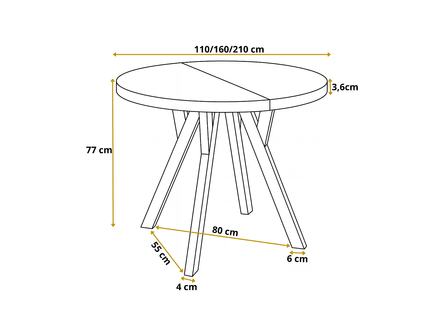 Table a Manger Extensible - Table Ronde Extensible - Table de Salle à Manger Moderne - Plateau Stratifié 36 mm - Pieds Solides - 110/210 cm - Lancelot