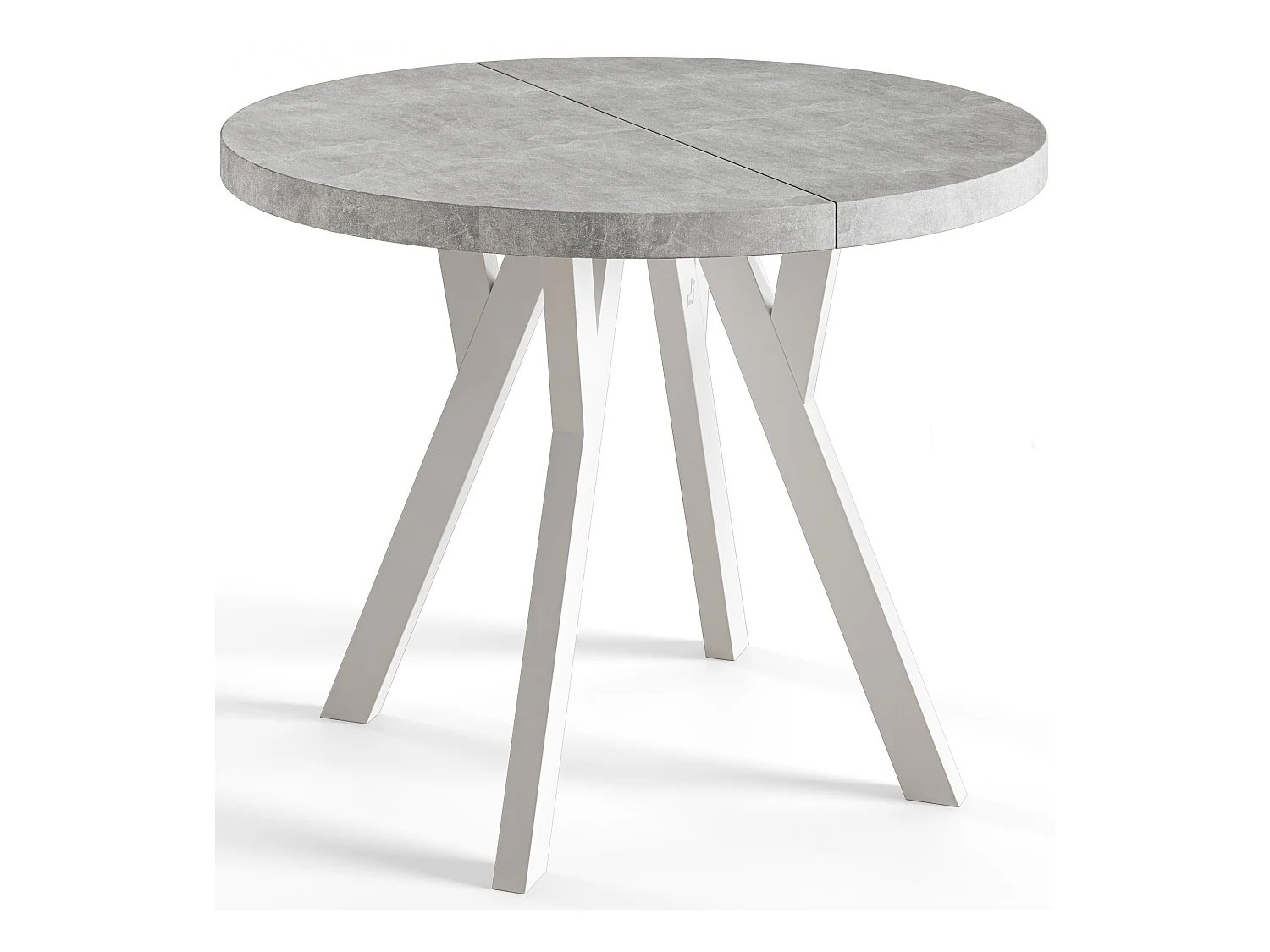 Table de salle à manger ronde OVO, table à rallonges Diamètre : 90 cm à 190 cm, couleur de la table basse : graphite, avec pieds en bois blanc