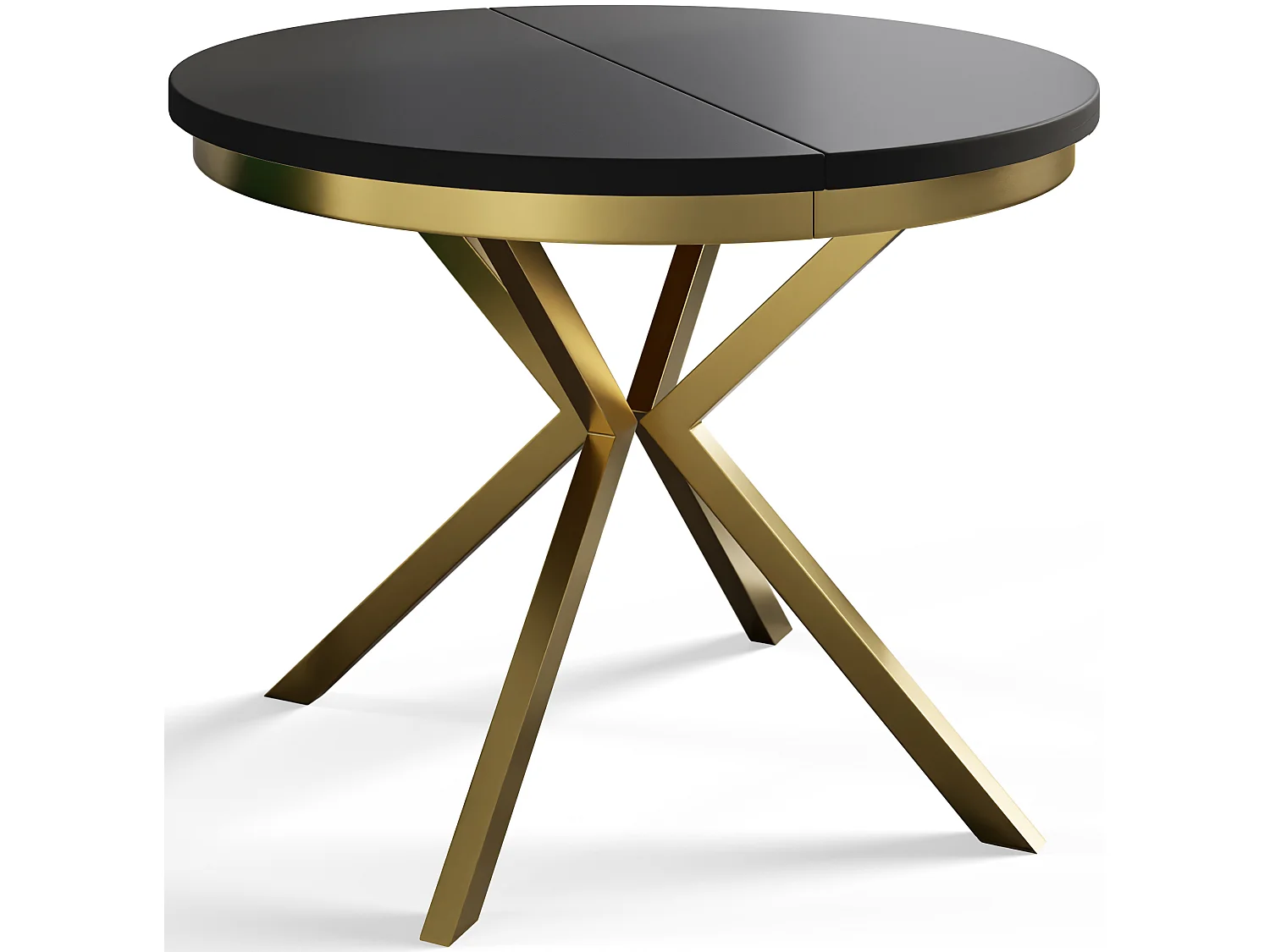 Table de salle à manger ronde BERGO, table à rallonges Diamètre : 100 cm/180 cm, couleur de la table basse : noir, avec pieds métalliques couleur or