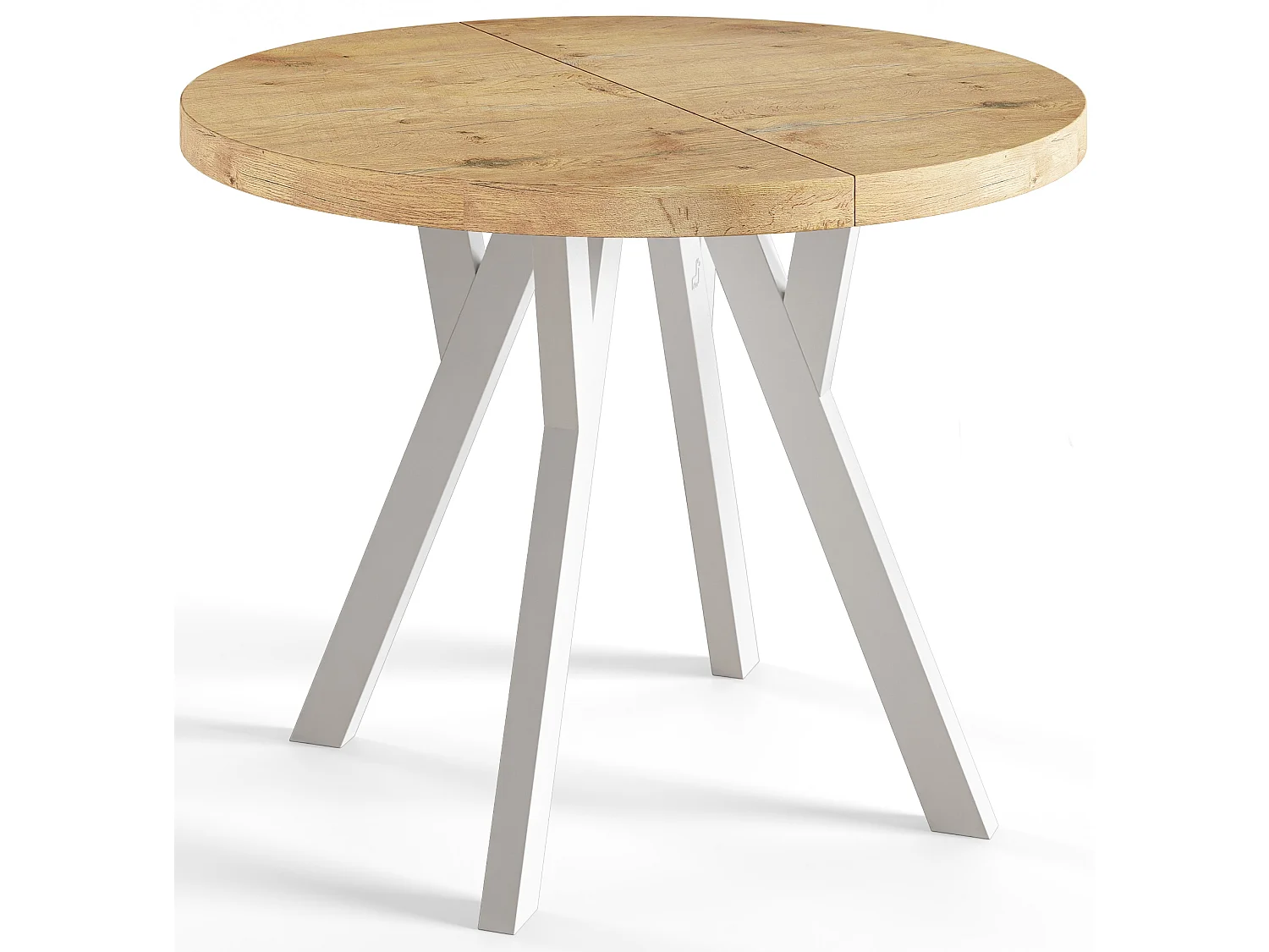 Table de salle à manger ronde OVO, table à rallonges Diamètre : 80 cm à 130 cm, couleur de la table basse : LANCELOT, avec pieds en bois blanc
