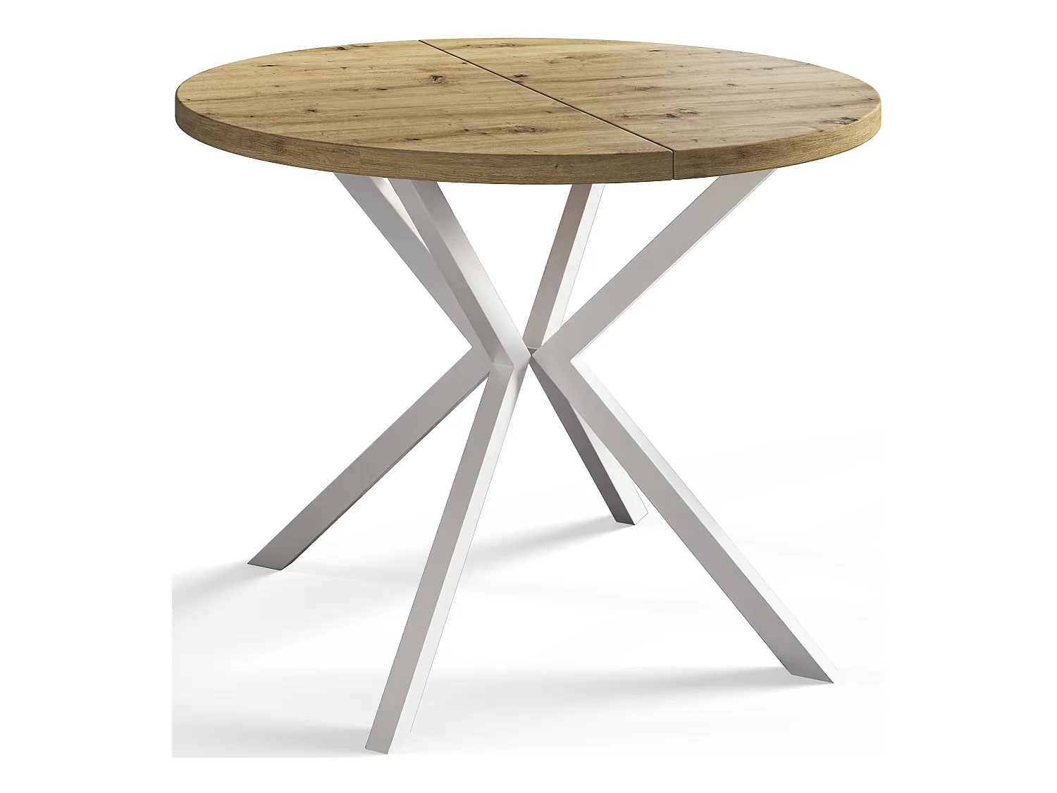 Table à manger ronde LITEN, table à rallonges Diamètre : 90 cm/170 cm, couleur de la table basse : brun mat, avec pieds métalliques de couleur blanche