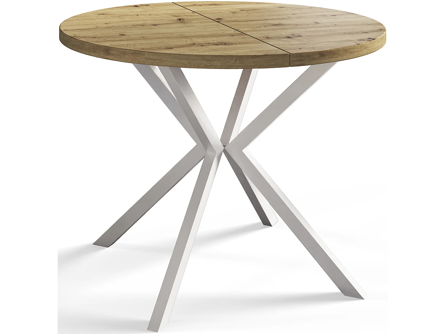 Table à manger ronde LITEN, table à rallonges Diamètre : 90 cm/170 cm, couleur de la table basse : brun mat, avec pieds métalliques de couleur blanche