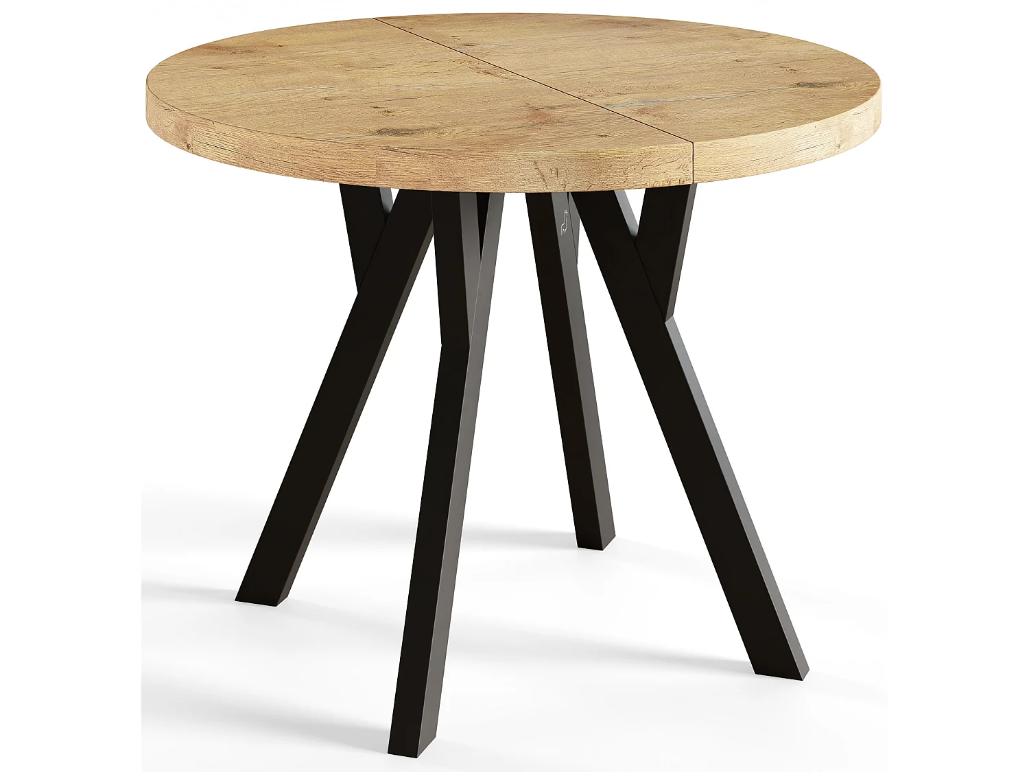 Table de salle à manger ronde OVO, table à rallonges Diamètre : 110 cm à 210 cm, couleur de la table basse : LANCELOT, avec pieds en bois de couleur noire