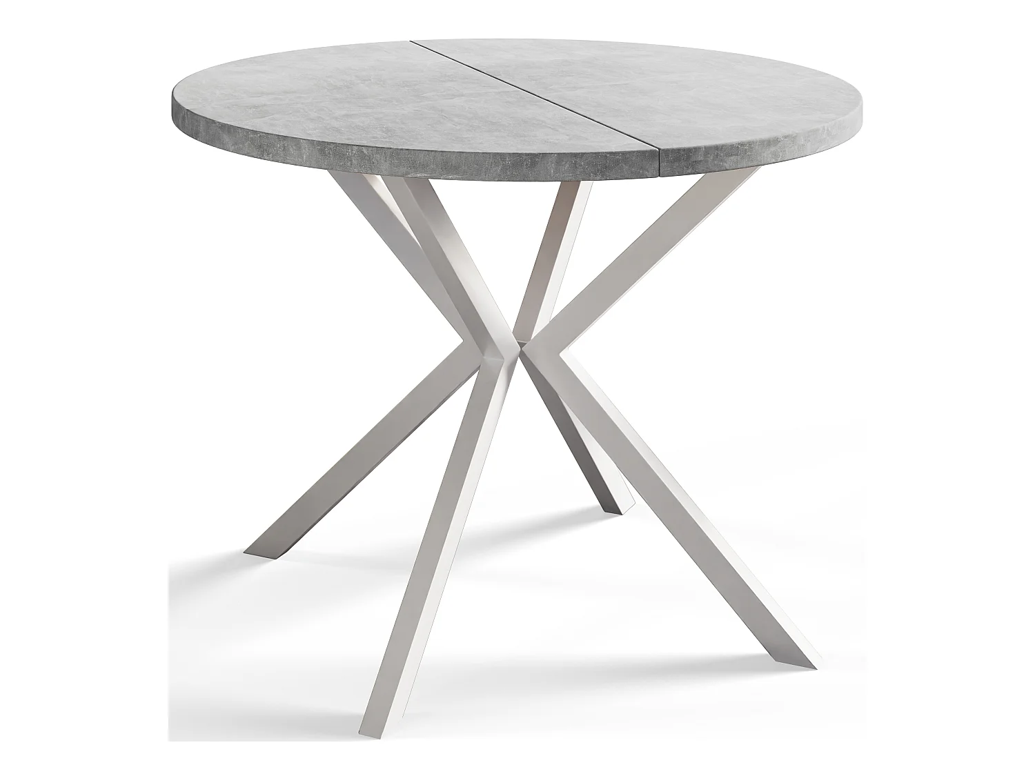 Table à manger ronde LITEN, table à rallonges Diamètre : 100 cm/180 cm, couleur de la table basse : gris clair, avec pieds métalliques blancs