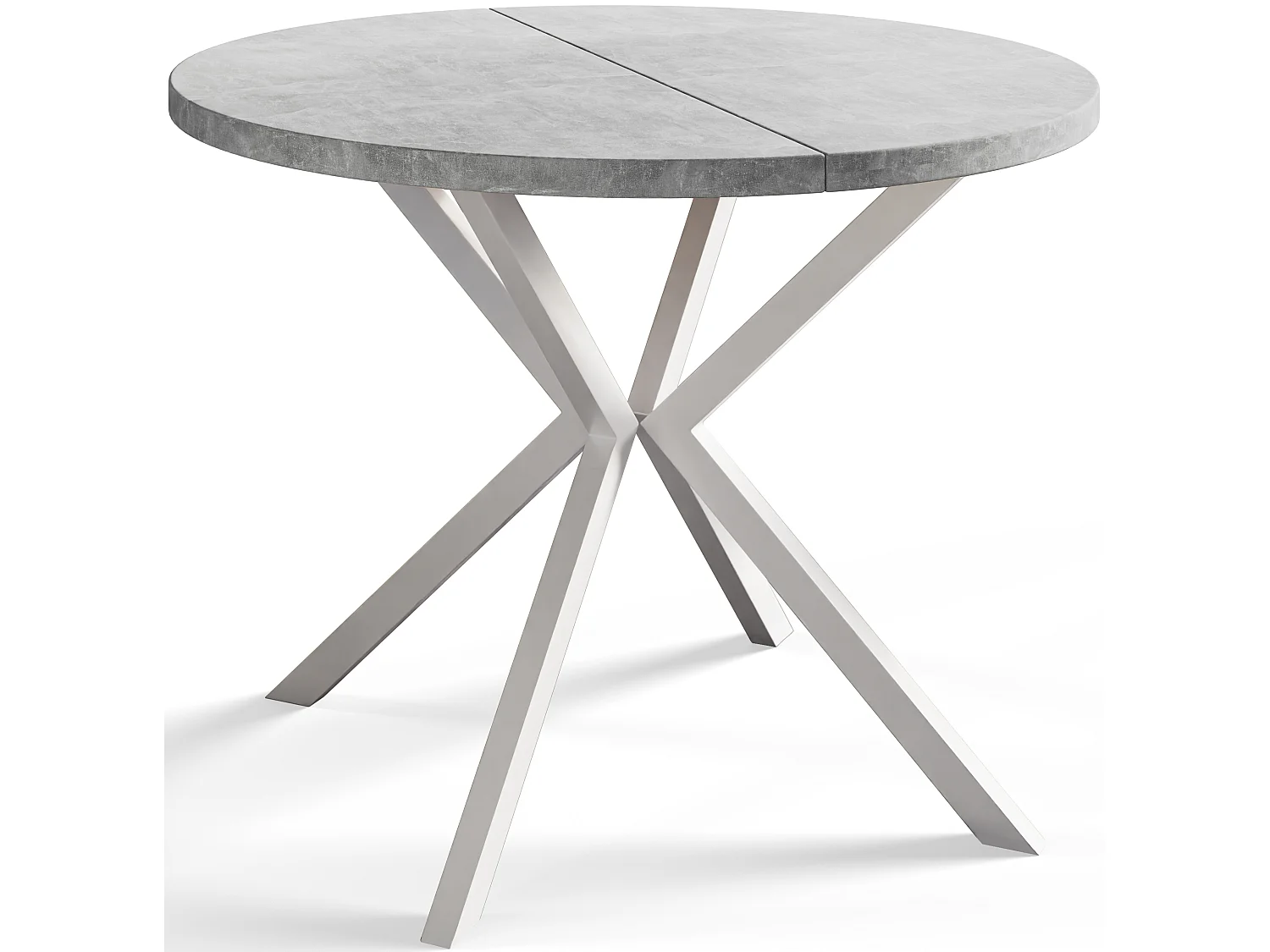 Table à manger ronde LITEN, table à rallonges Diamètre : 100 cm/180 cm, couleur de la table basse : gris clair, avec pieds métalliques blancs