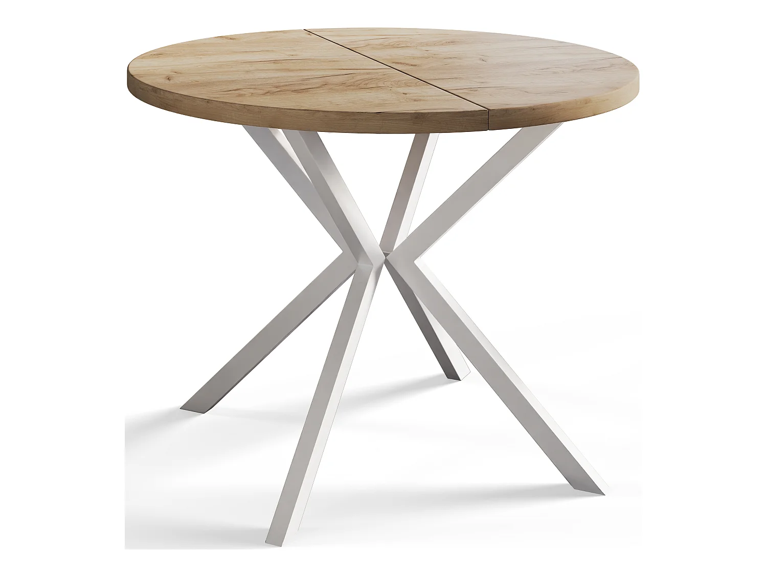 Table à manger ronde LITEN, table à rallonges Diamètre : 120 cm/200 cm, couleur de la table basse : marron, avec pieds métalliques blancs