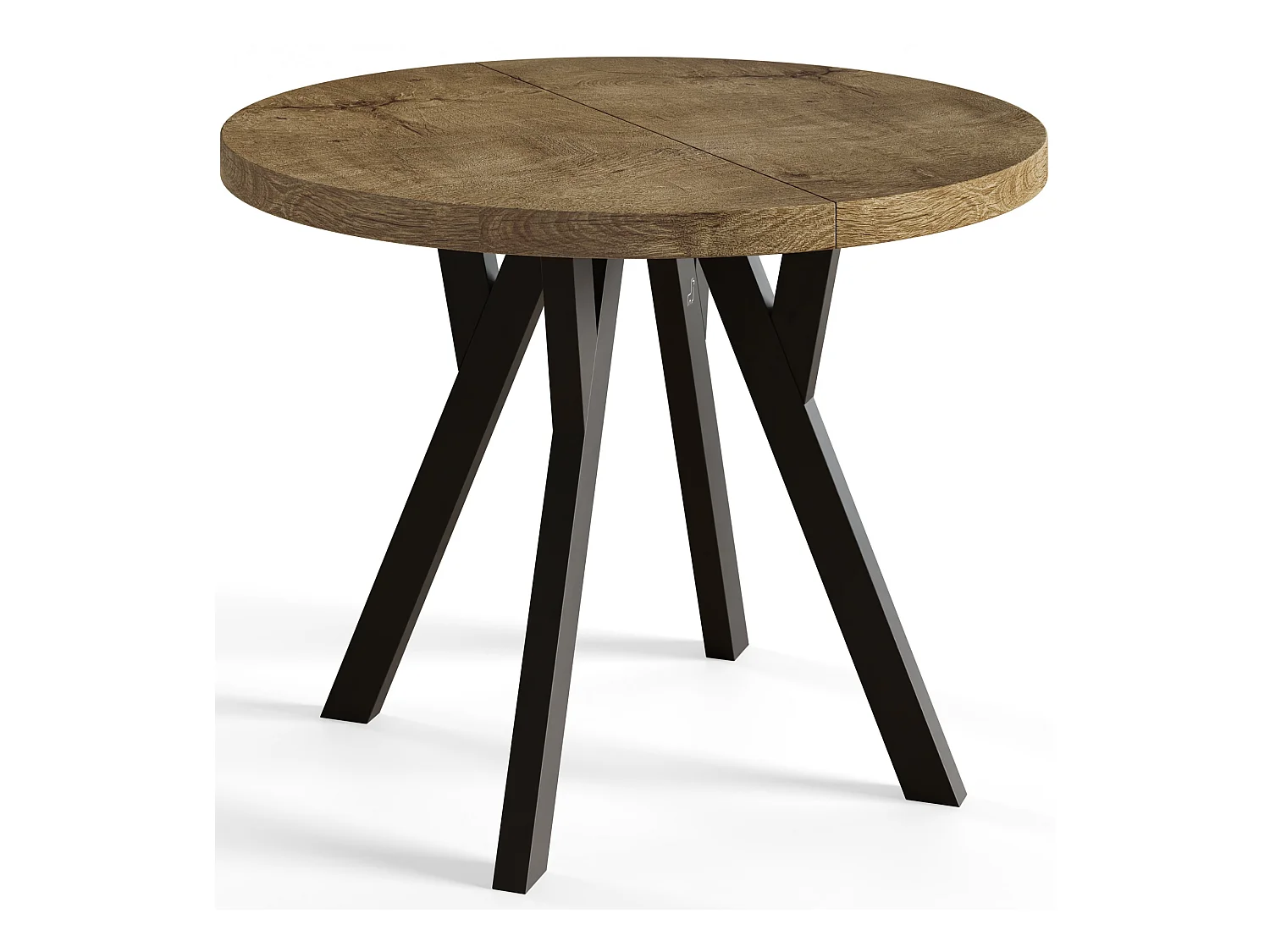 Table de salle à manger ronde OVO, table à rallonges Diamètre : 110 cm à 210 cm, couleur de la table basse : LEFAKS, avec pieds en bois de couleur noire
