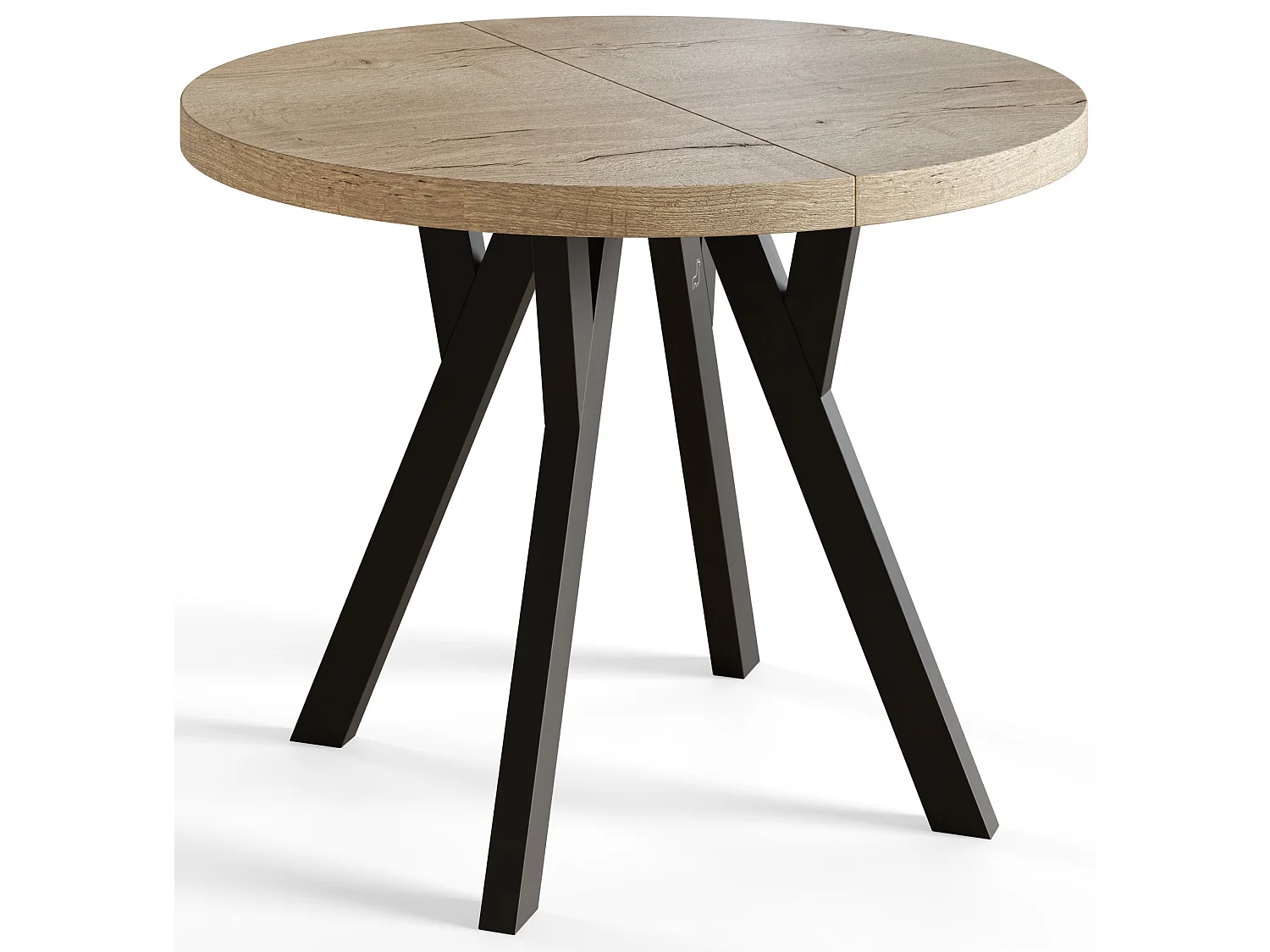 Table de salle à manger ronde OVO, table à rallonges Diamètre : 100 cm à 200 cm, couleur de la table basse : HALIFAX, avec pieds en bois de couleur noire