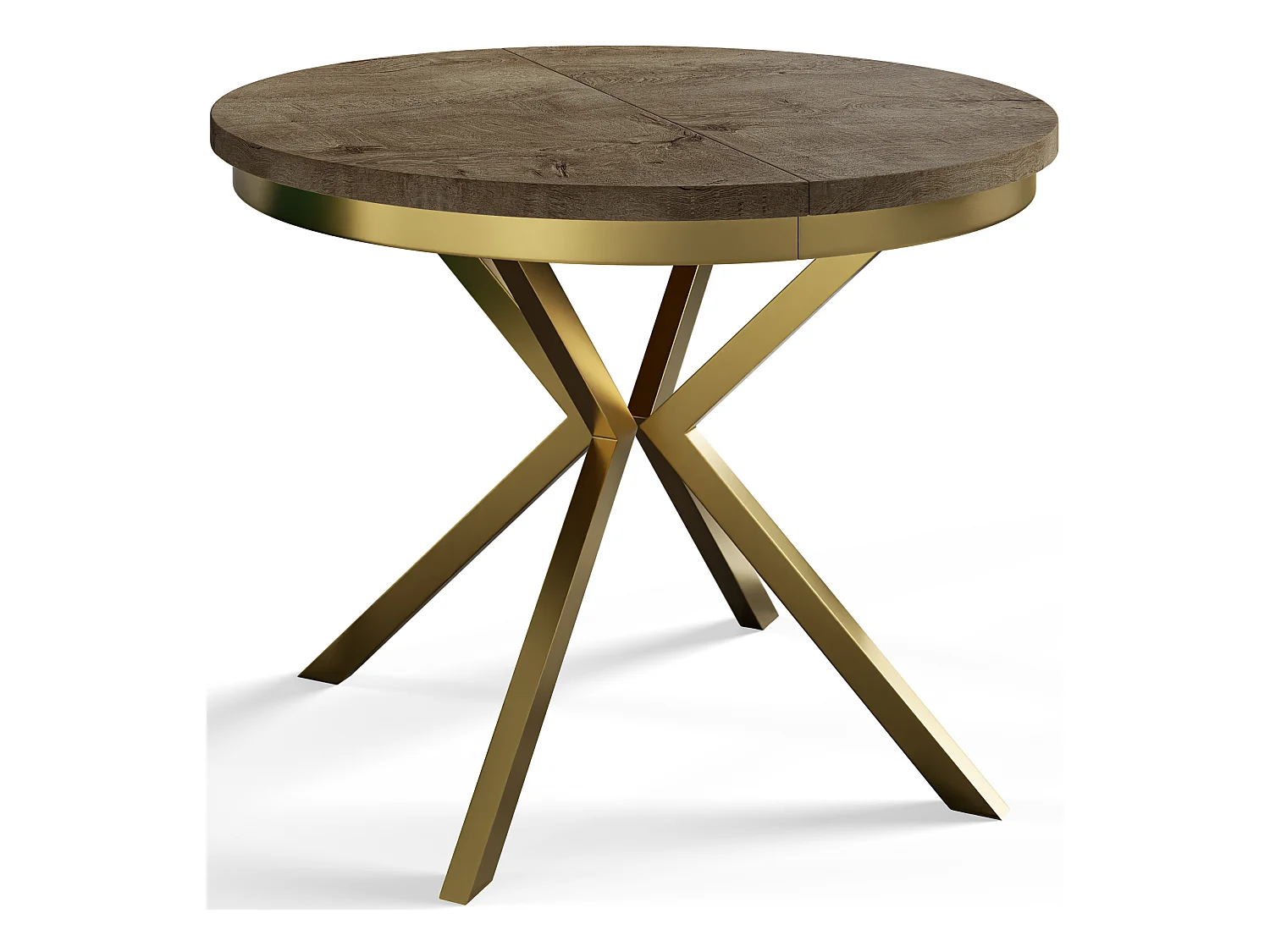 Table de salle à manger ronde BERGO, table à rallonges Diamètre : 90 cm/170 cm, couleur de la table basse : gris, avec pieds métalliques couleur or
