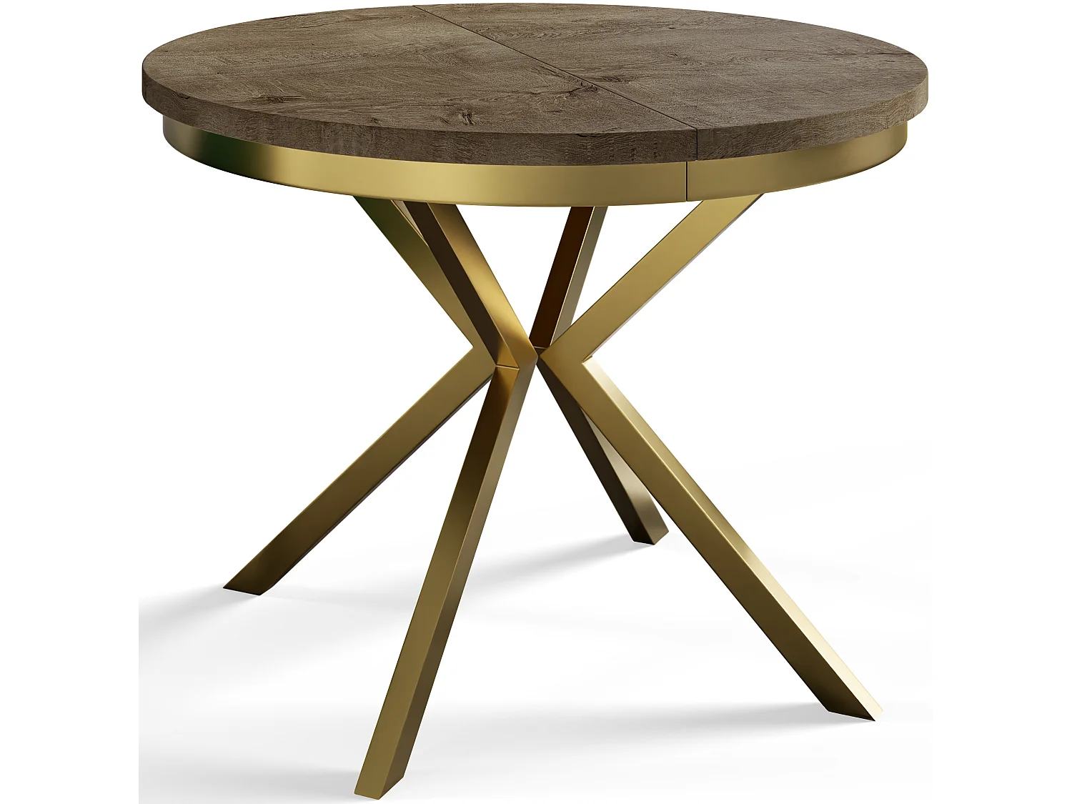 Table de salle à manger ronde BERGO, table à rallonges Diamètre : 90 cm/170 cm, couleur de la table basse : gris, avec pieds métalliques couleur or