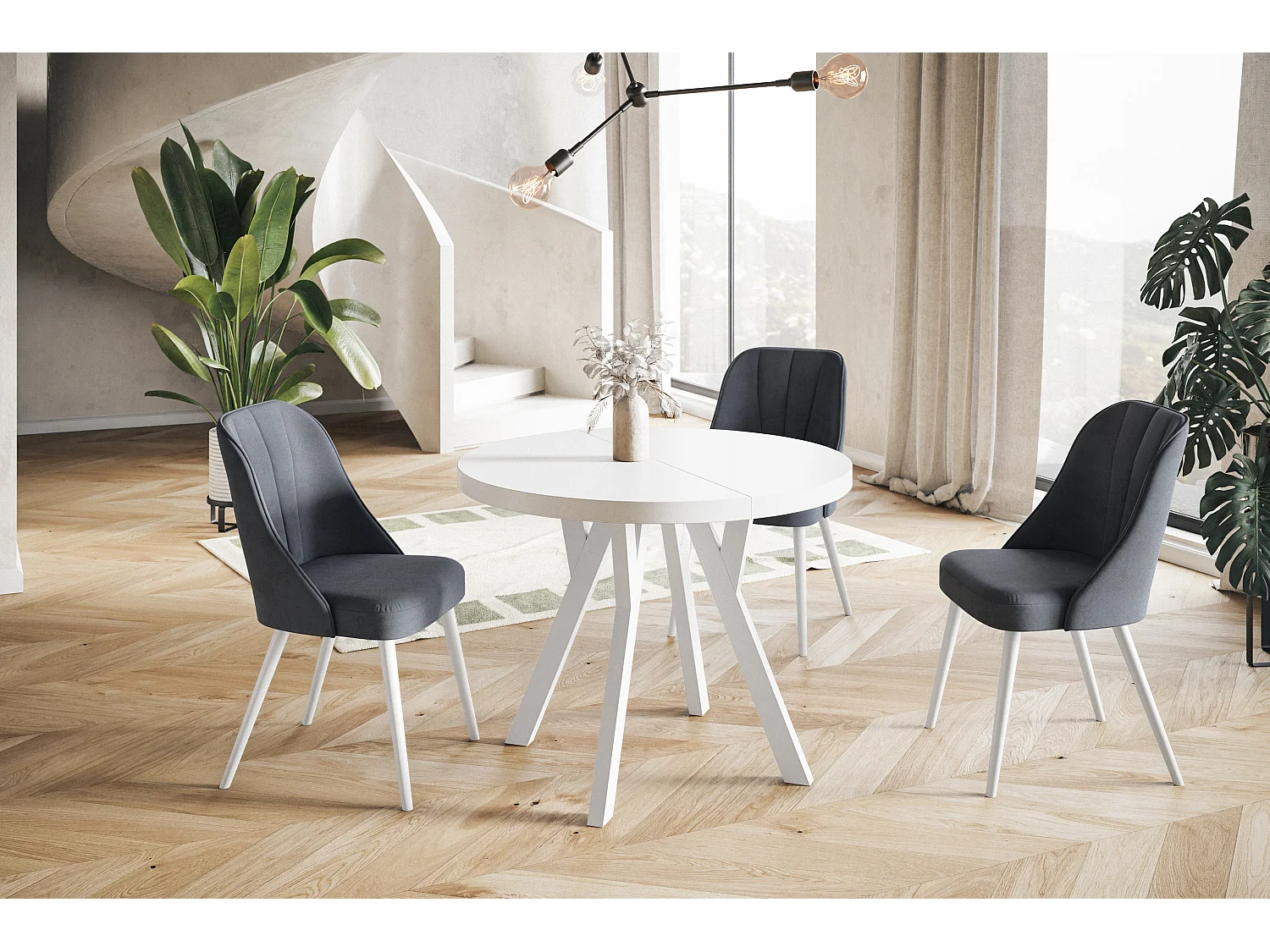 Table a Manger Extensible - Table Ronde Extensible - Table de Salle à Manger Moderne - Plateau Stratifié 36 mm - Pieds Solides - 120/220 cm - Blanc