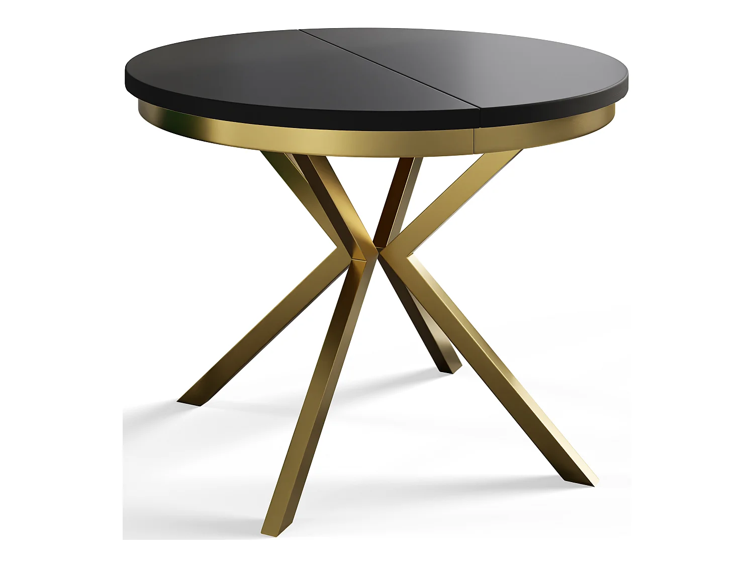 Table de salle à manger ronde BERGO, table à rallonges Diamètre : 120 cm/200 cm, couleur de la table basse : noir, avec pieds métalliques couleur or