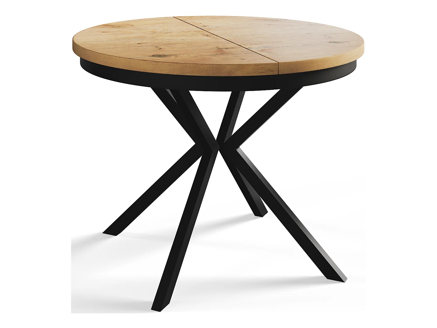 Table de salle à manger ronde BERGO, table à rallonges Diamètre : 120 cm/200 cm, couleur de la table basse : marron clair, avec pieds métalliques de couleur noire