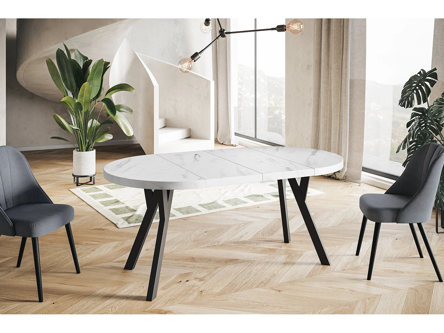 Table a Manger Extensible - Table Ronde Extensible - Table de Salle à Manger Moderne - Plateau Stratifié 36 mm - Pieds Solides - 100/200 cm - Marmur