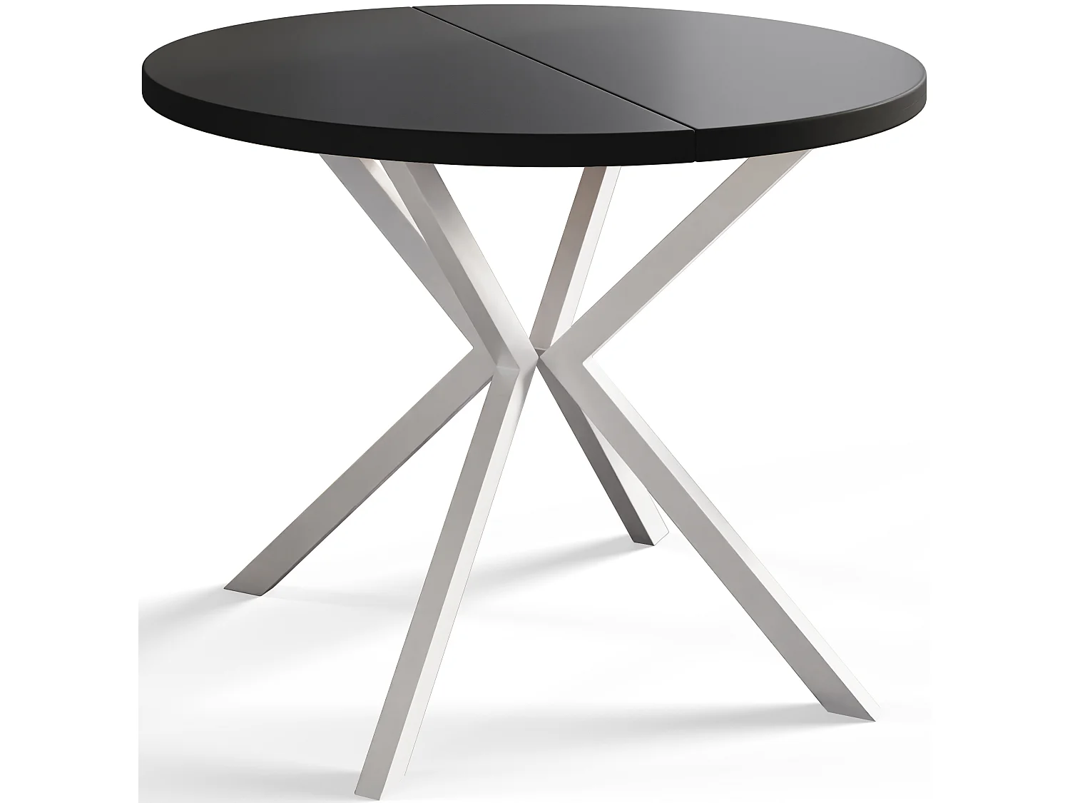 Table à manger ronde LITEN, table à rallonges Diamètre : 120 cm/200 cm, couleur de la table basse : noir, avec pieds métalliques blancs