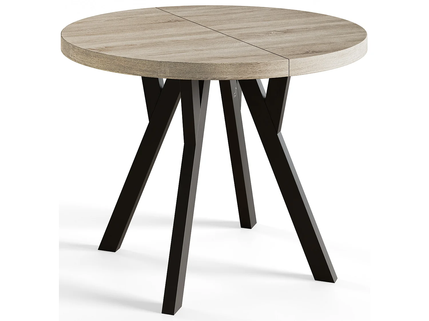 Table de salle à manger ronde OVO, table à rallonges Diamètre : 100 cm à 200 cm, couleur de la table basse : SONOMA, avec pieds en bois couleur noir