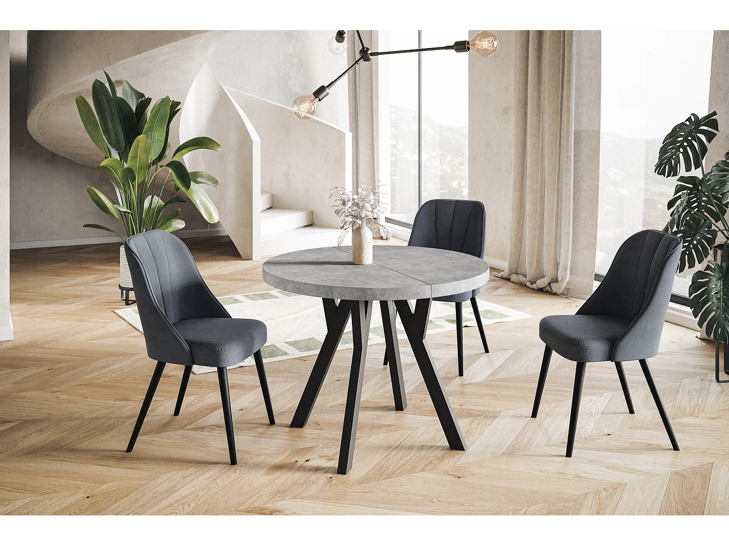 Table a Manger Extensible - Table Ronde Extensible - Table de Salle à Manger Moderne - Plateau Stratifié 36 mm - Pieds Solides - 90/190 cm - Graphite