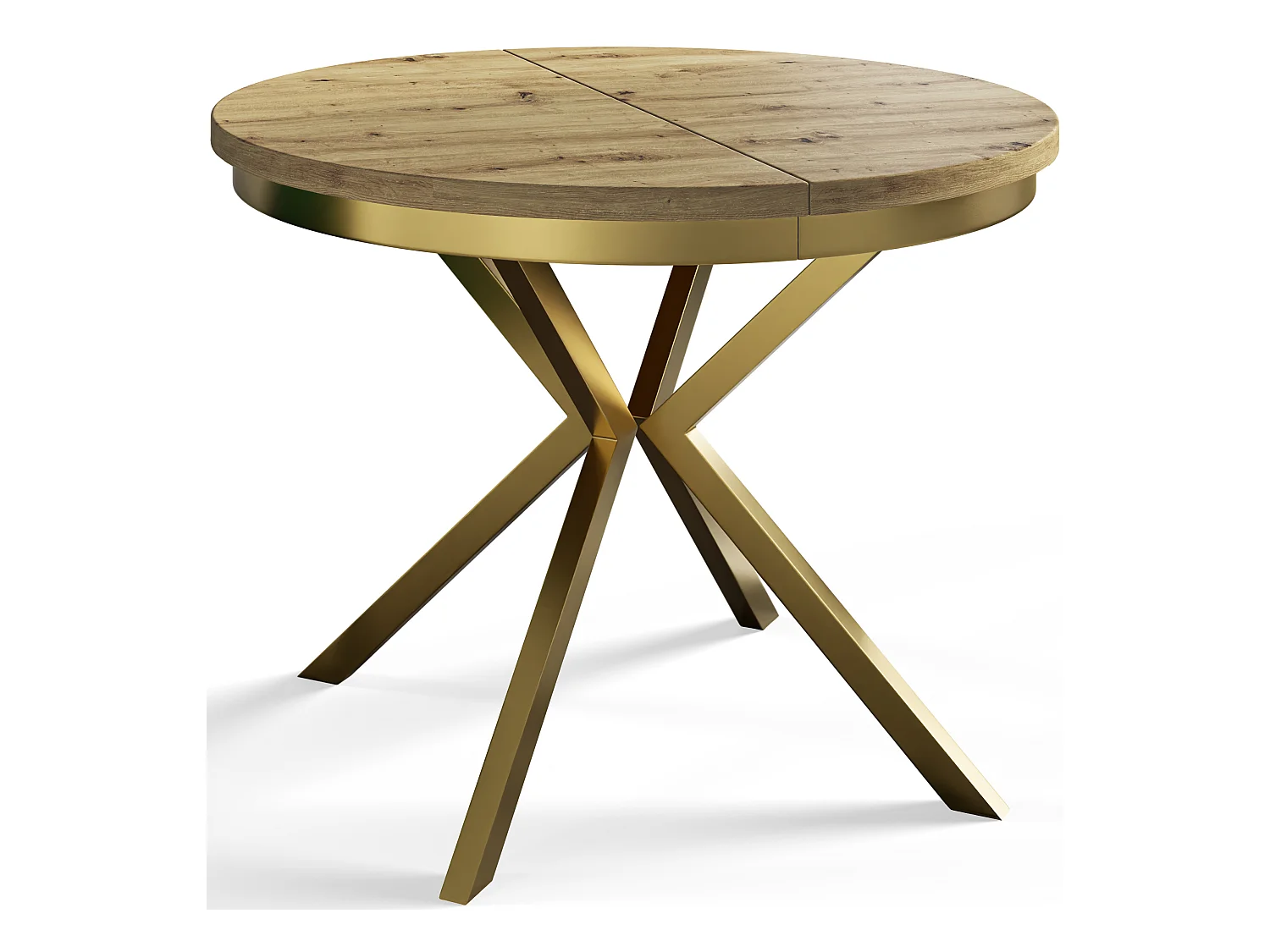 Table de salle à manger ronde BERGO, table à rallonges Diamètre : 100 cm/180 cm, couleur de la table basse : brun mat, avec pieds métalliques couleur or