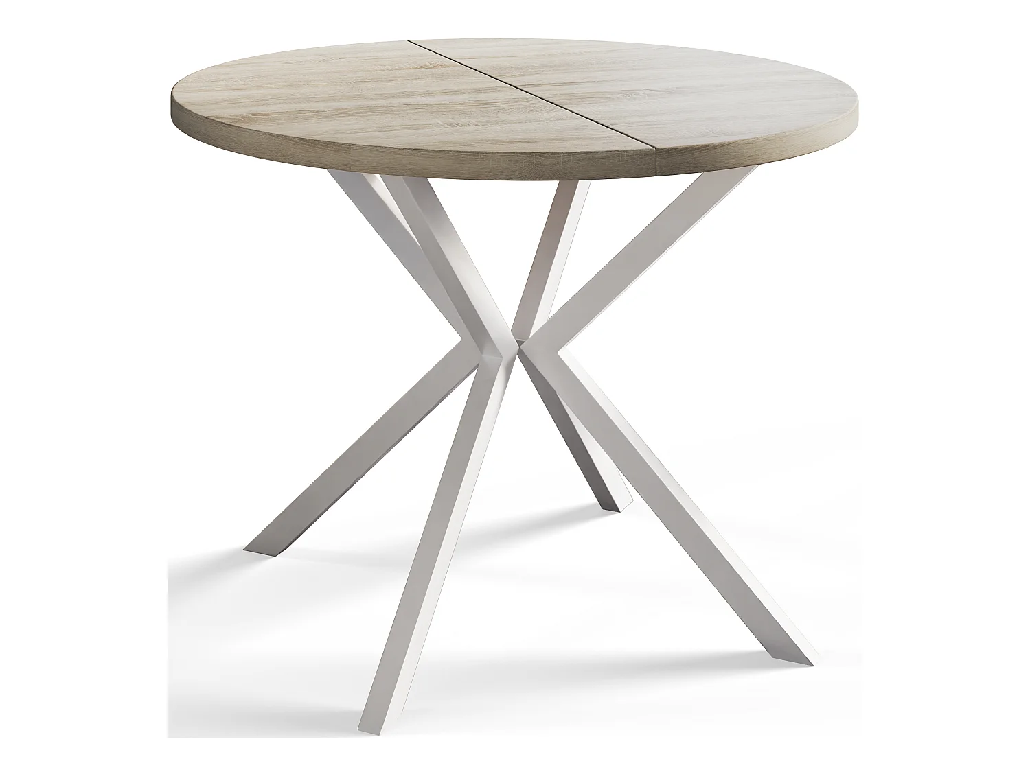 Table à manger ronde LITEN, table à rallonges Diamètre : 100 cm/180 cm, couleur de la table basse : beige, avec pieds métalliques de couleur blanche