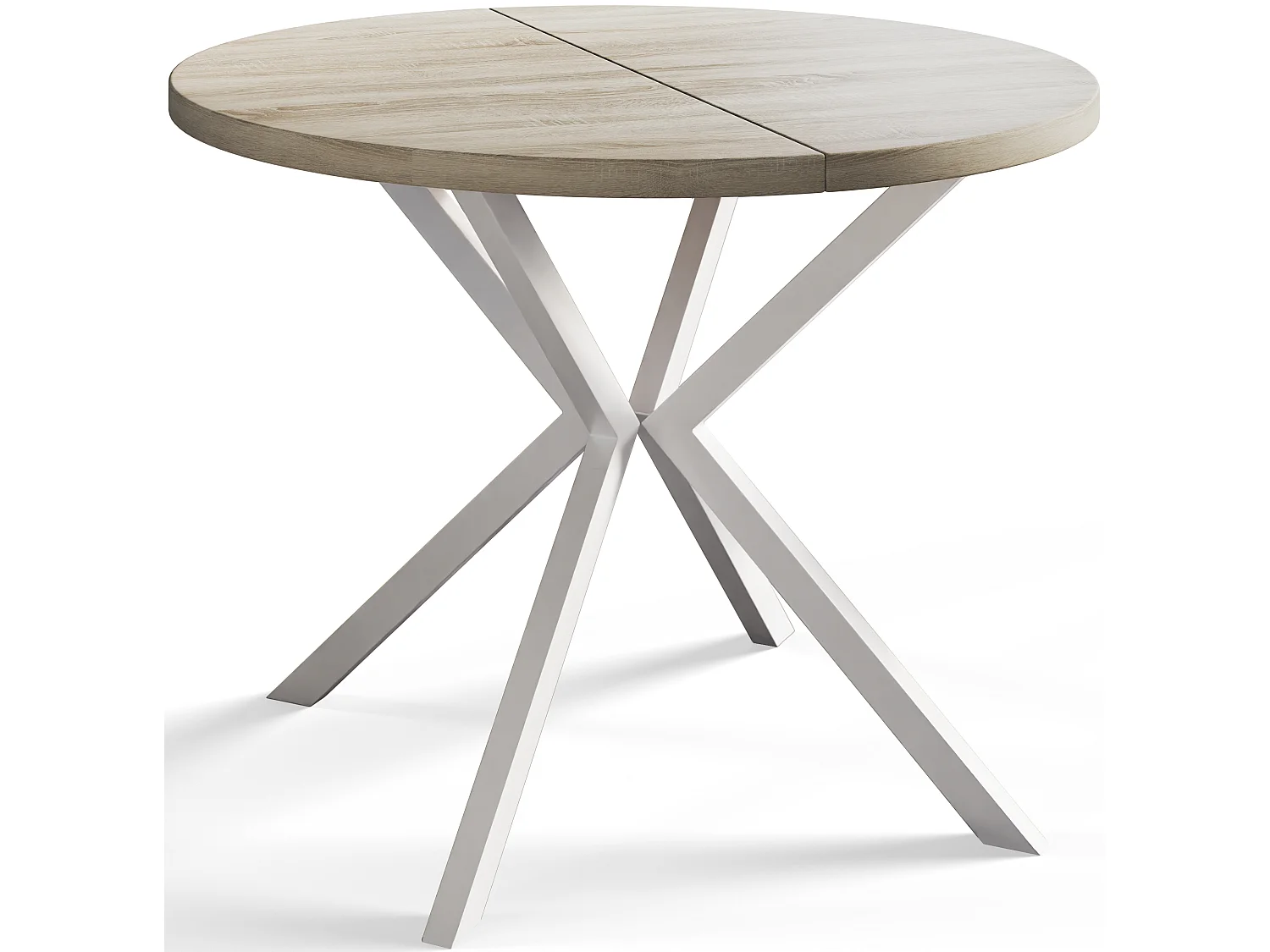 Table à manger ronde LITEN, table à rallonges Diamètre : 100 cm/180 cm, couleur de la table basse : beige, avec pieds métalliques de couleur blanche