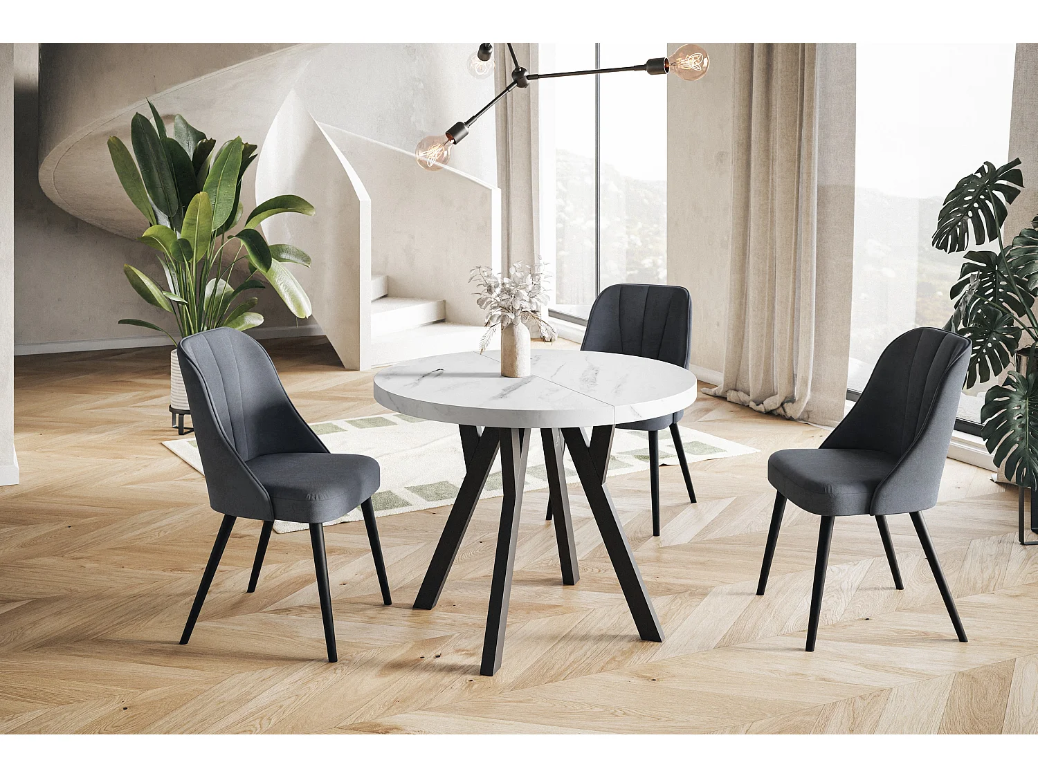 Table a Manger Extensible - Table Ronde Extensible - Table de Salle à Manger Moderne - Plateau Stratifié 36 mm - Pieds Solides - 90/190 cm - Marmur