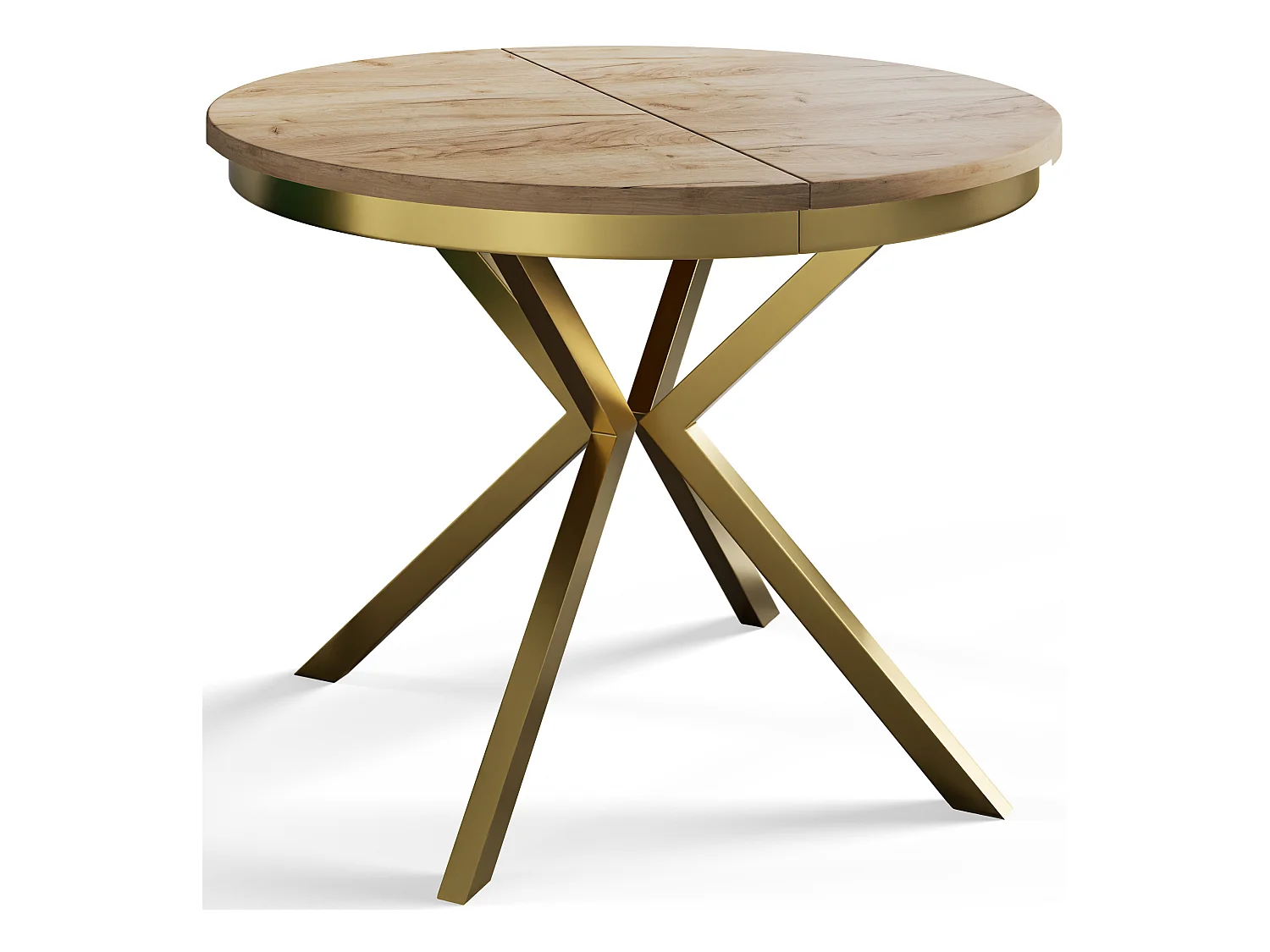 Table de salle à manger ronde BERGO, table à rallonges Diamètre : 120 cm/200 cm, couleur de la table basse : marron, avec pieds métalliques couleur or