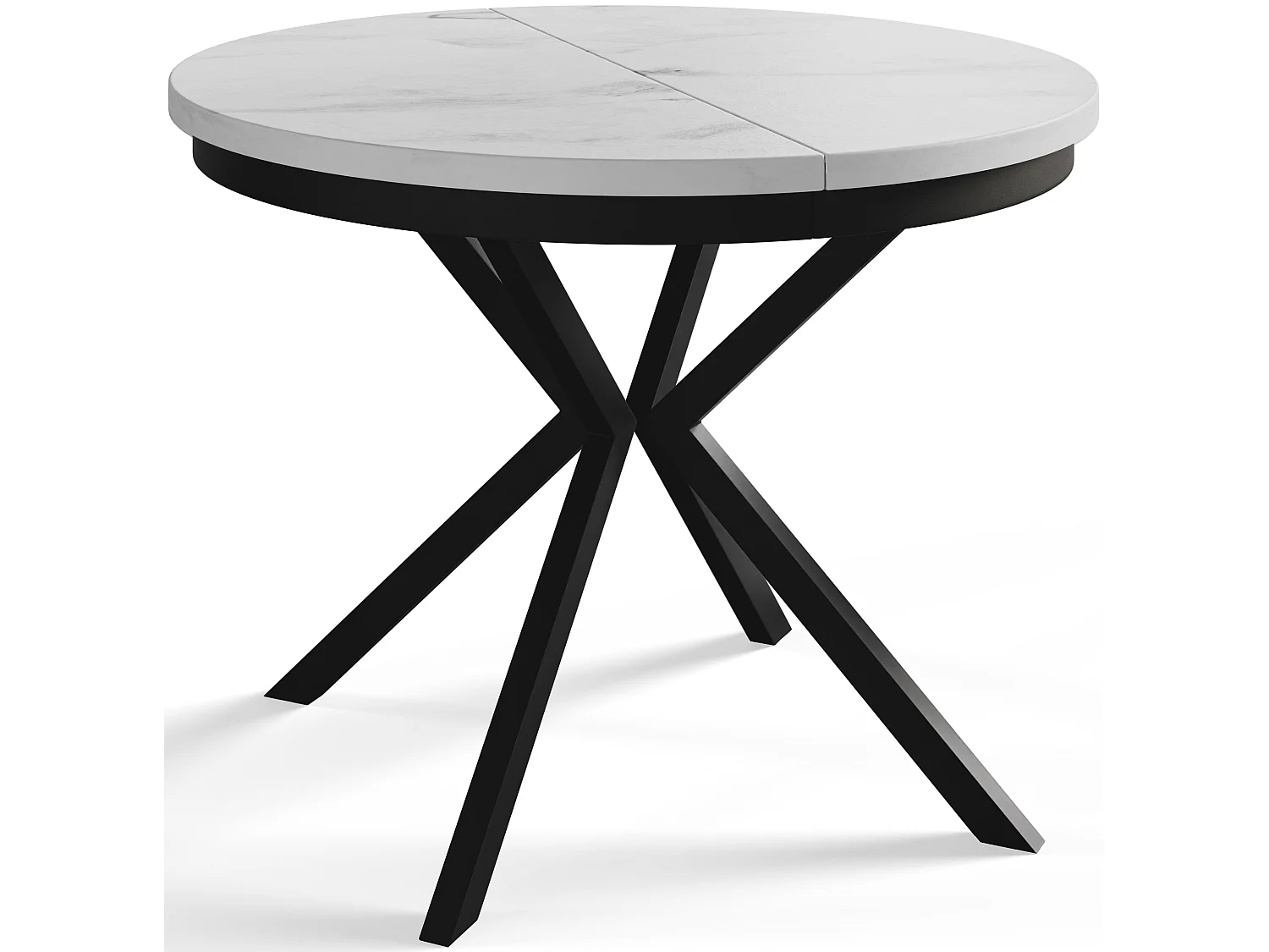 Table de salle à manger ronde BERGO, table à rallonges Diamètre : 120 cm/200 cm, couleur de la table basse : marbre, avec pieds métalliques de couleur noire