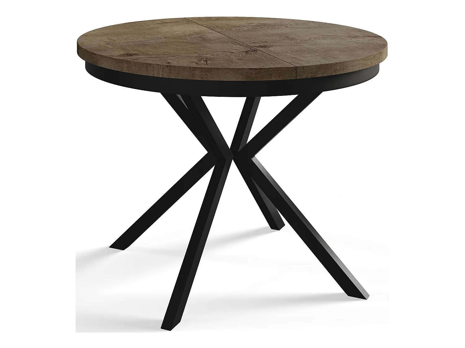 Table de salle à manger ronde BERGO, table à rallonges Diamètre : 120 cm/200 cm, couleur de la table basse : gris, avec pieds métalliques de couleur noire