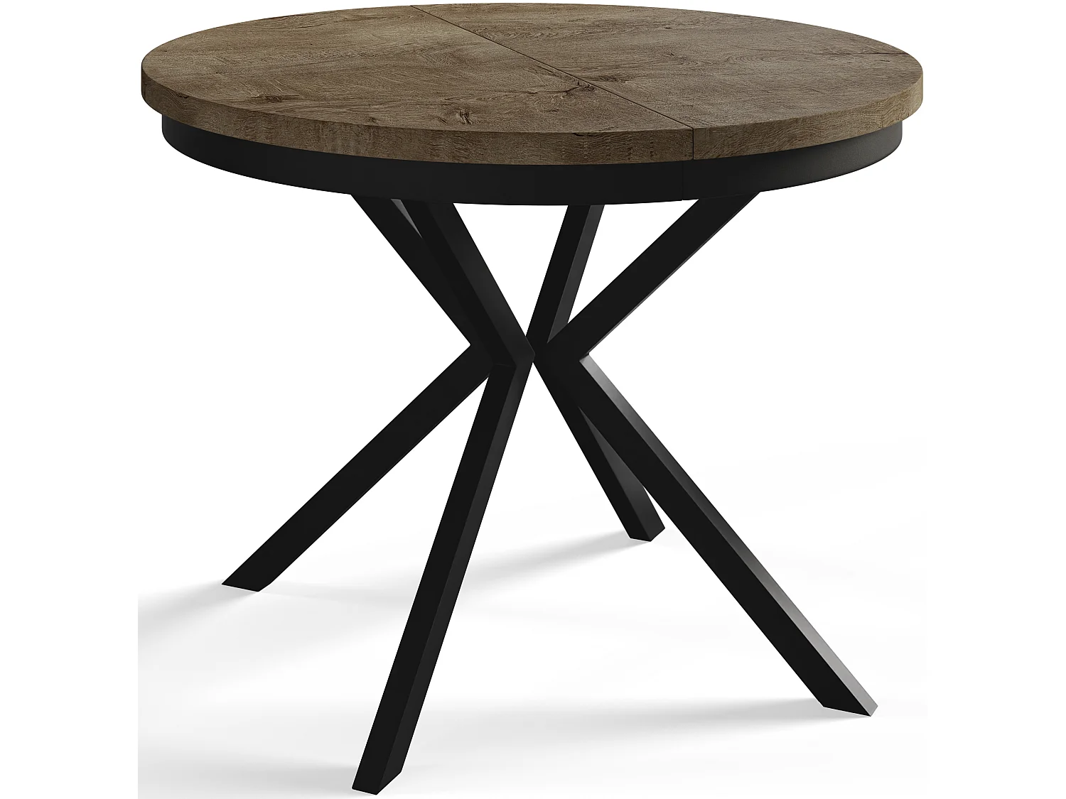 Table de salle à manger ronde BERGO, table à rallonges Diamètre : 120 cm/200 cm, couleur de la table basse : gris, avec pieds métalliques de couleur noire