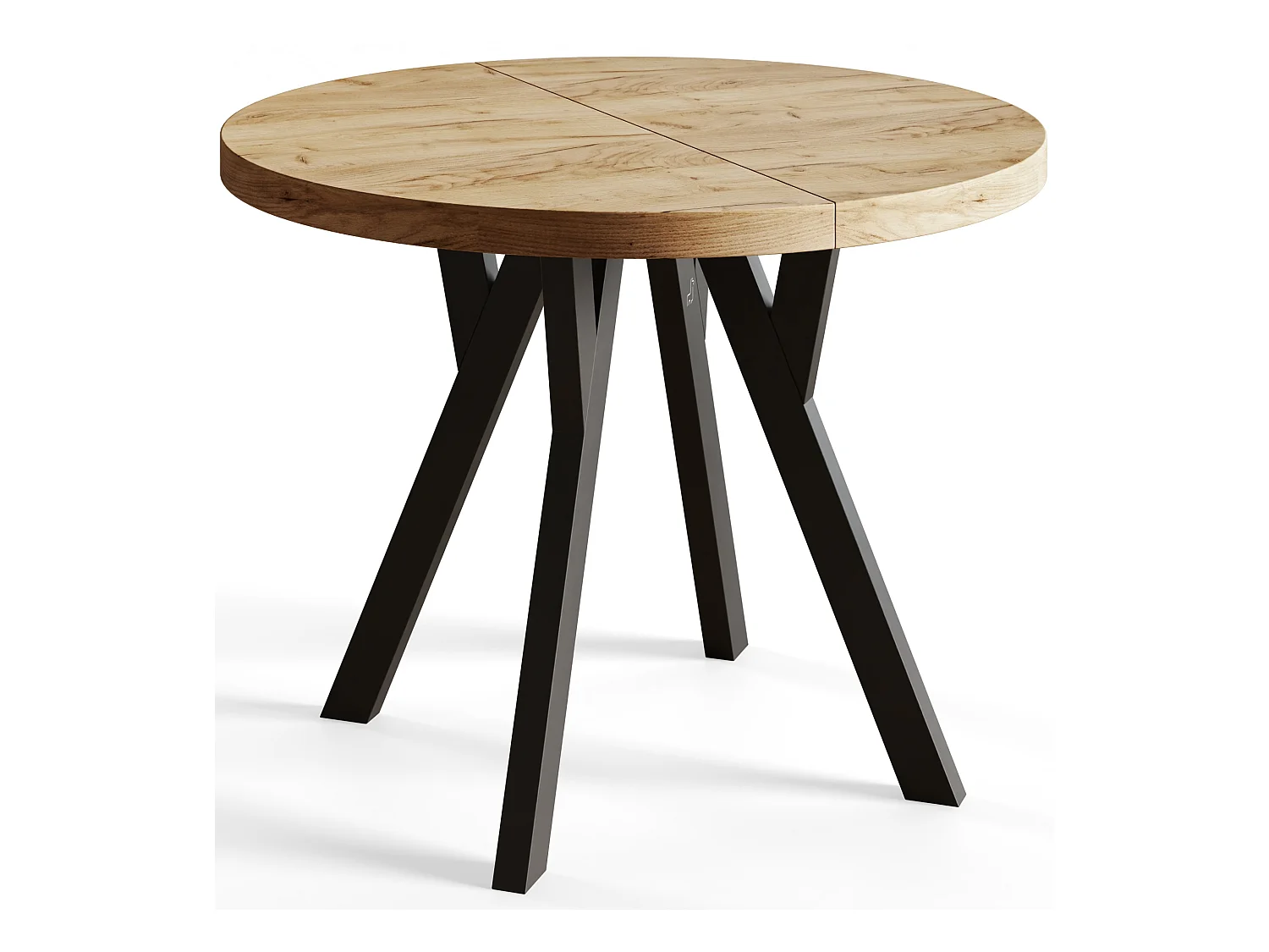 Table de salle à manger ronde OVO, table à rallonges Diamètre : 80 cm à 130 cm, couleur de la table de salon : CRAFT, avec pieds en bois de couleur noire