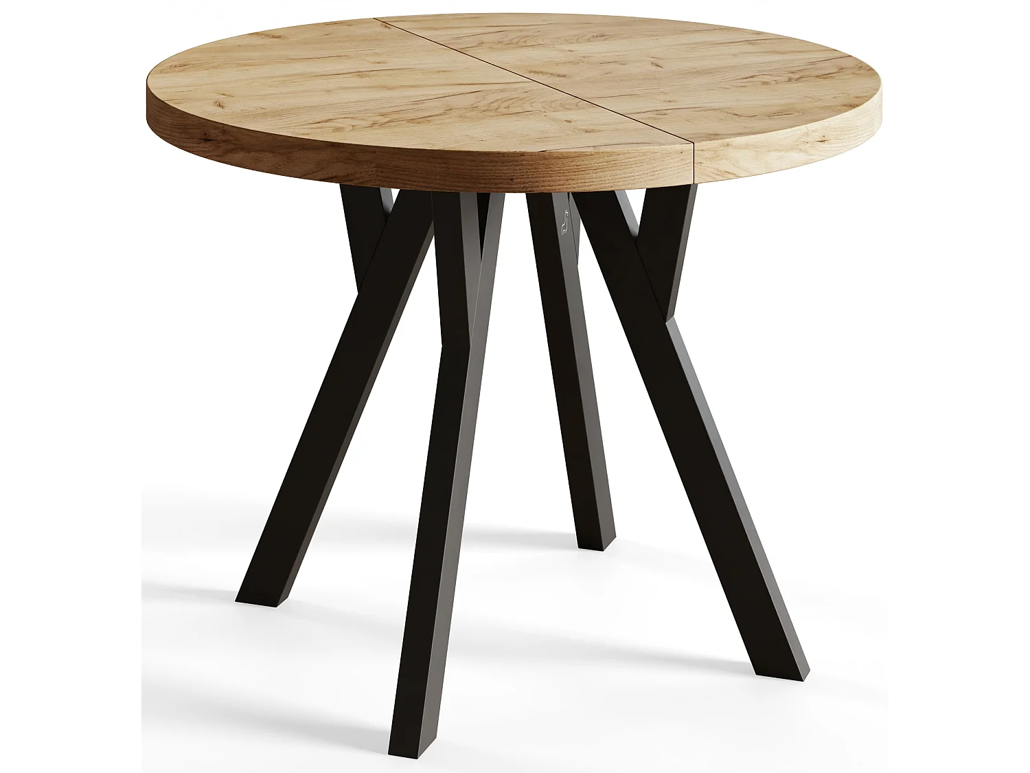 Table de salle à manger ronde OVO, table à rallonges Diamètre : 80 cm à 130 cm, couleur de la table de salon : CRAFT, avec pieds en bois de couleur noire