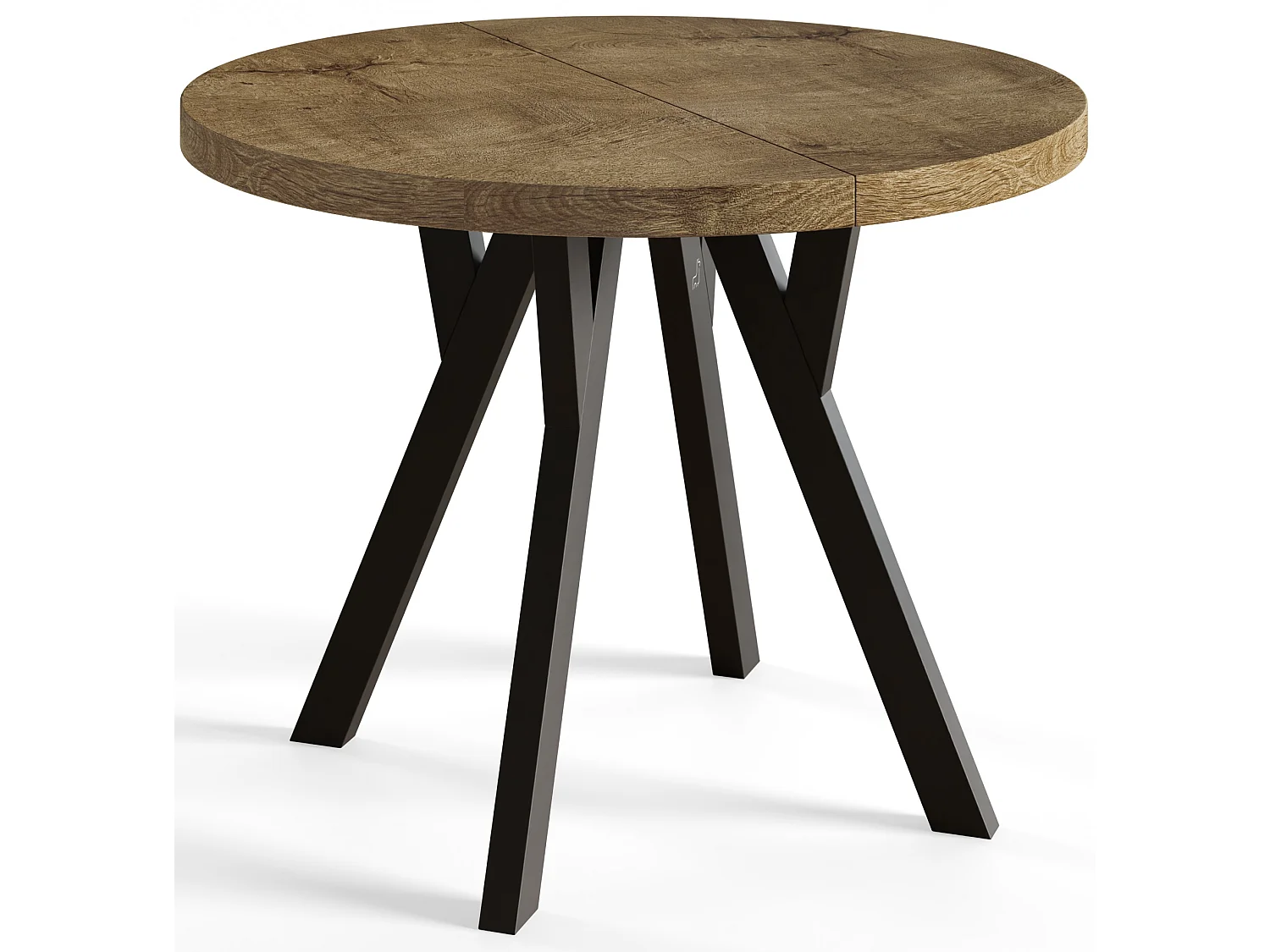 Table de salle à manger ronde OVO, table à rallonges Diamètre : 80 cm à 130 cm, couleur de la table basse : LEFKAS, avec pieds en bois de couleur noire