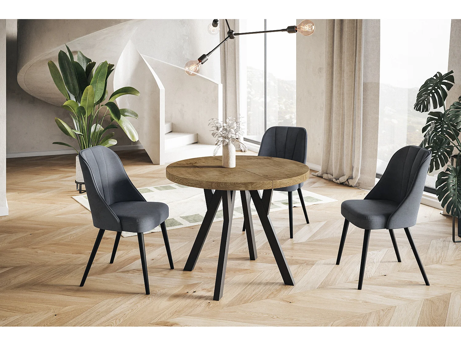 Table a Manger Extensible - Table Ronde Extensible - Table de Salle à Manger Moderne - Plateau Stratifié 36 mm - Pieds Solides - 80/130 cm - Lefkas