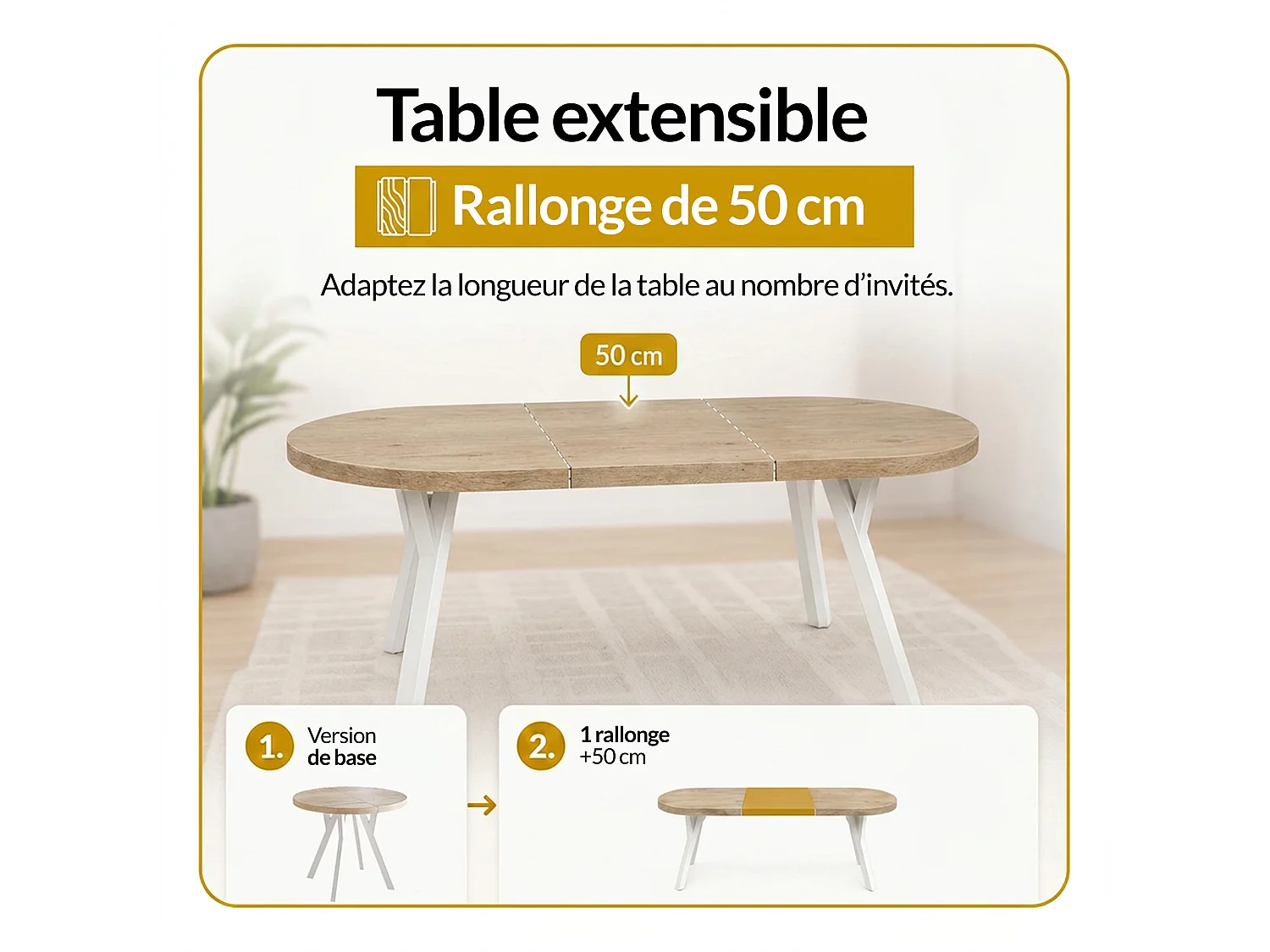Table a Manger Extensible - Table Ronde Extensible - Table de Salle à Manger Moderne - Plateau Stratifié 36 mm - Pieds Solides - 80/130 cm - Lefkas