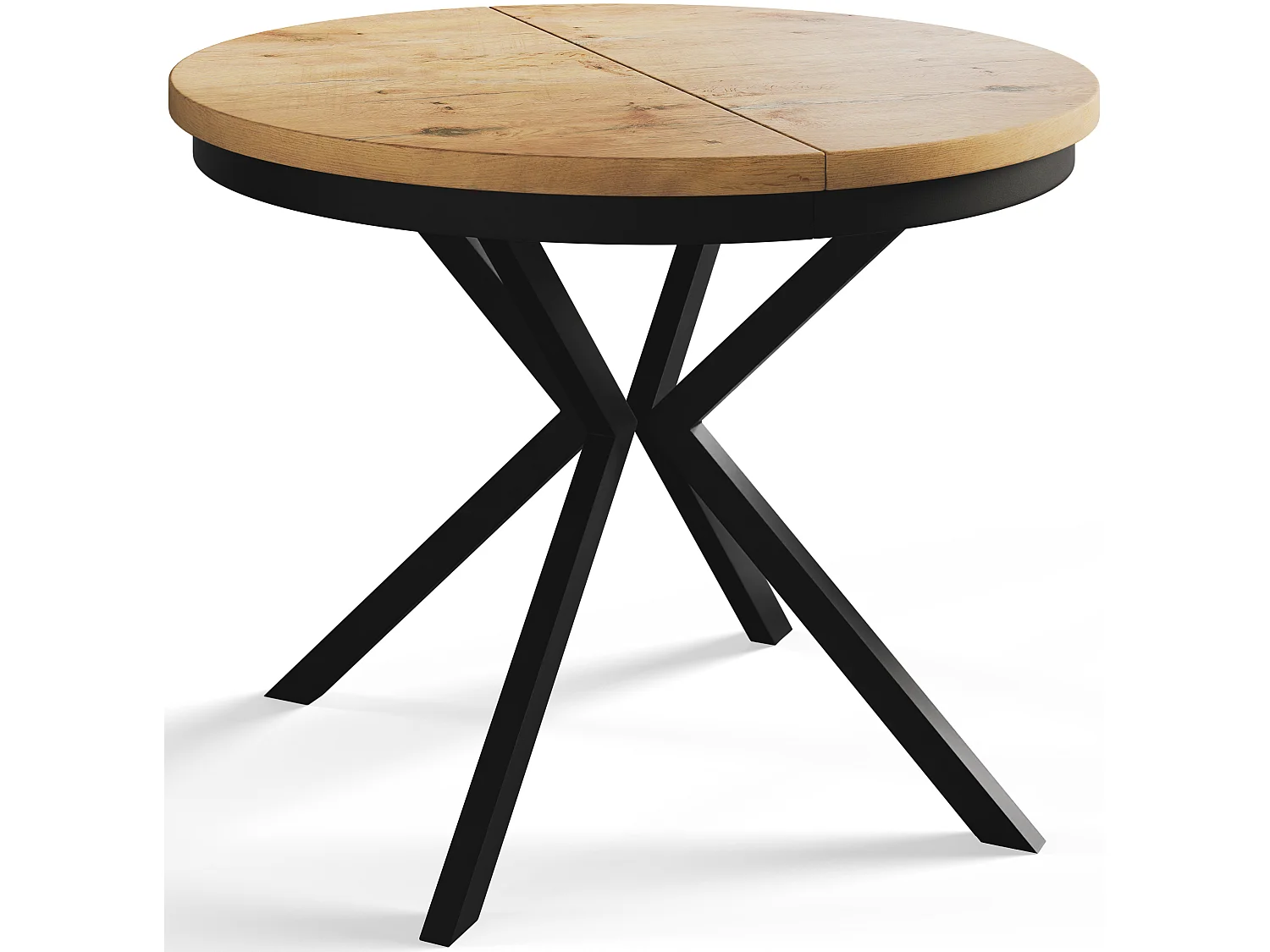 Table de salle à manger ronde BERGO, table à rallonges Diamètre : 90 cm/170 cm, couleur de la table basse : marron clair, avec pieds métalliques de couleur noire