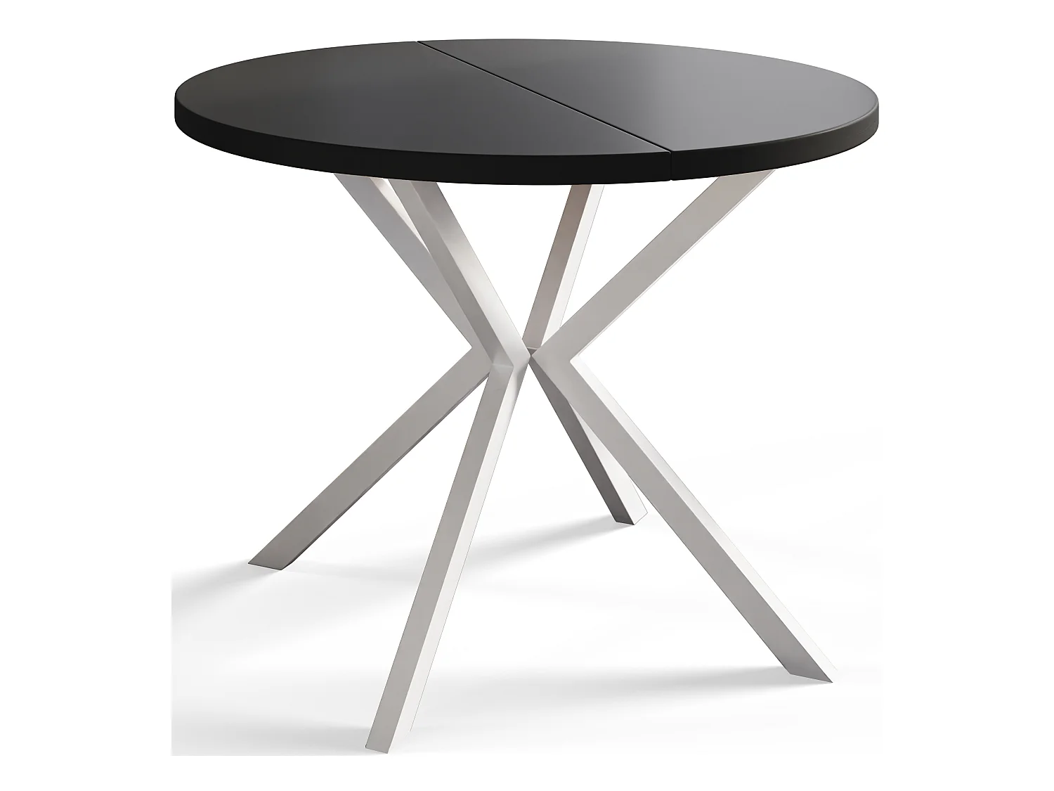 Table à manger ronde LITEN, table à rallonges Diamètre : 100 cm/180 cm, couleur de la table basse : noir, avec pieds métalliques blancs