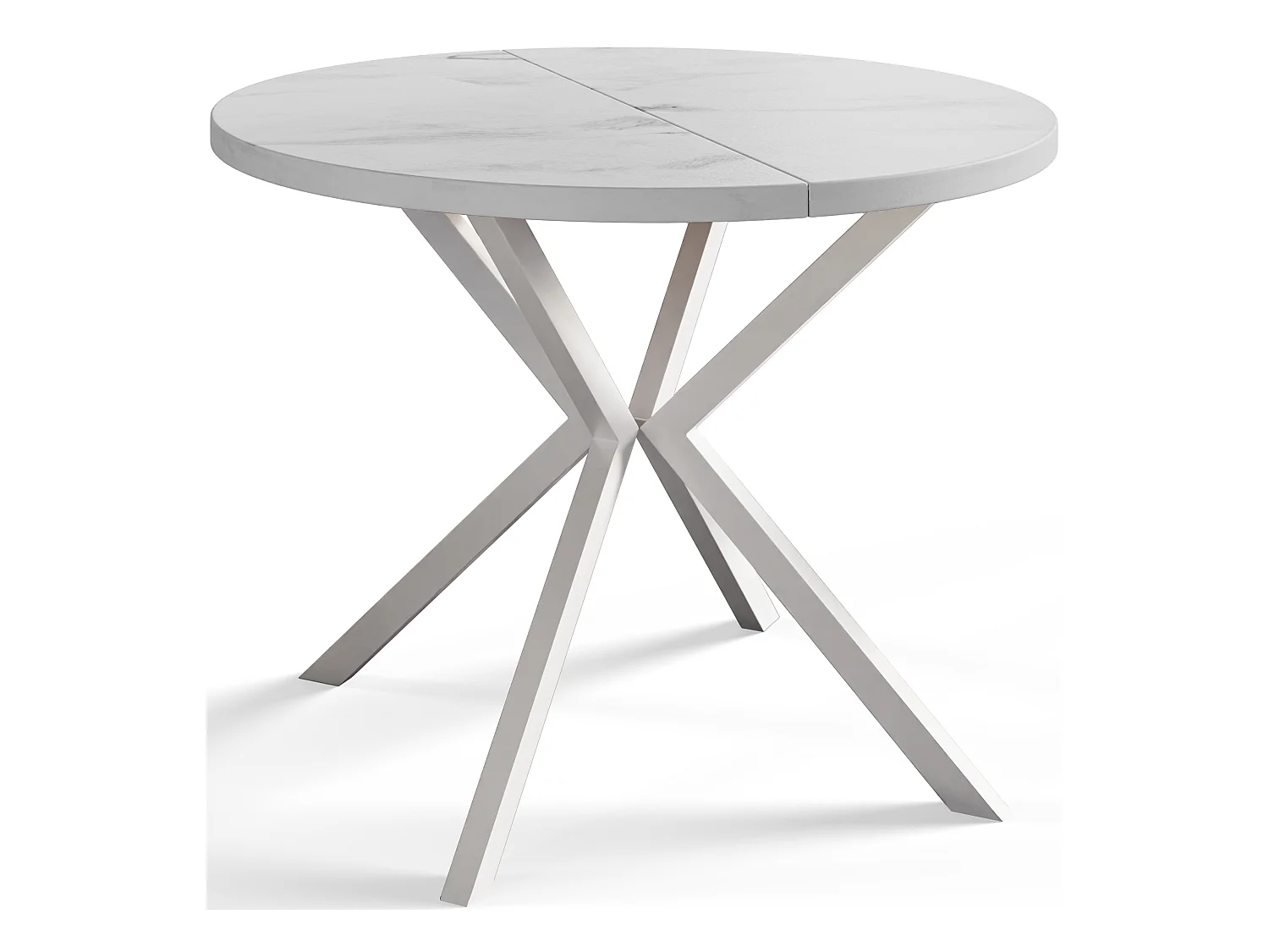 Table à manger ronde LITEN, table à rallonges Diamètre : 100 cm/180 cm, couleur de la table basse : marbre, avec pieds métalliques blancs