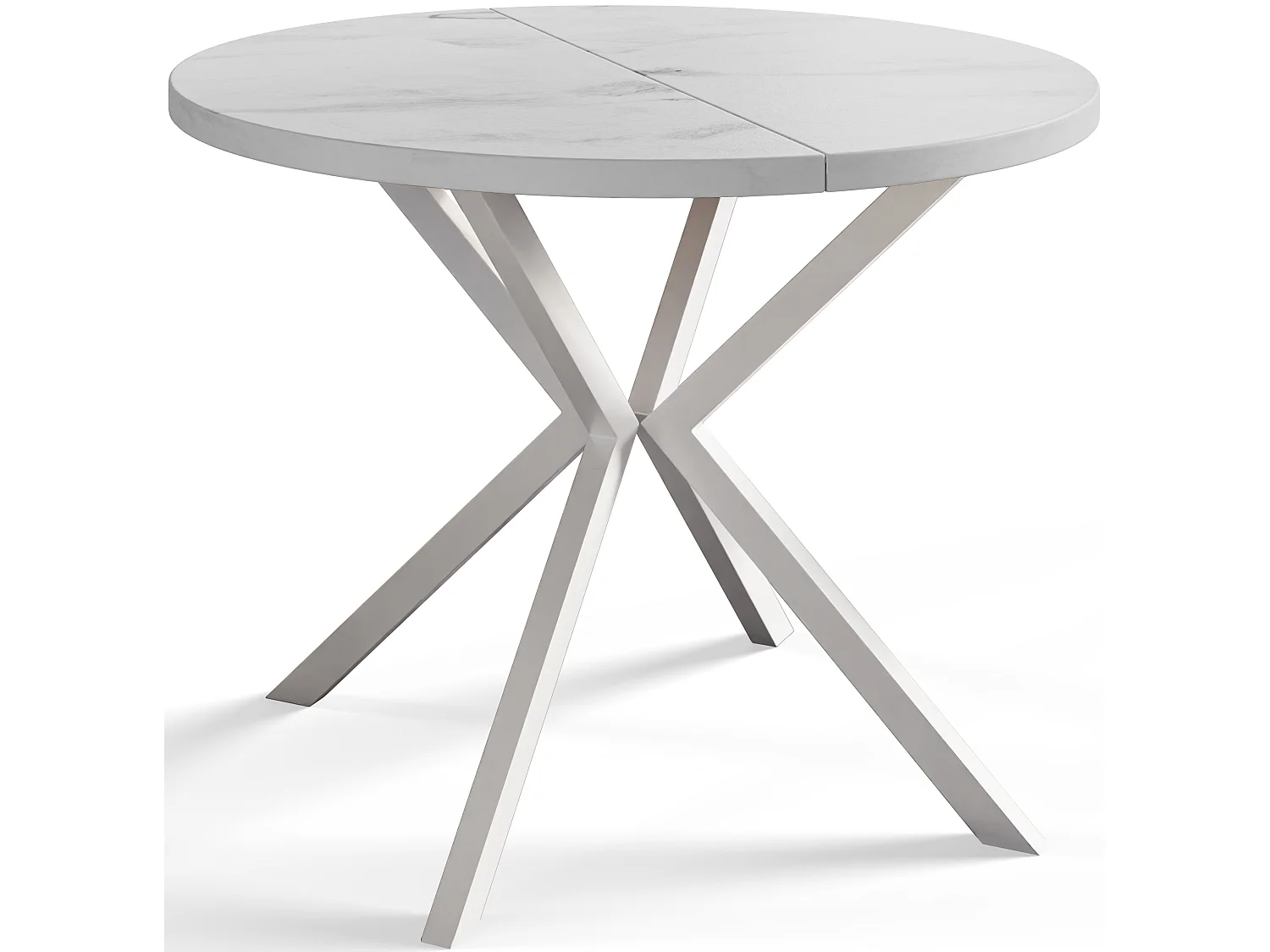 Table à manger ronde LITEN, table à rallonges Diamètre : 100 cm/180 cm, couleur de la table basse : marbre, avec pieds métalliques blancs