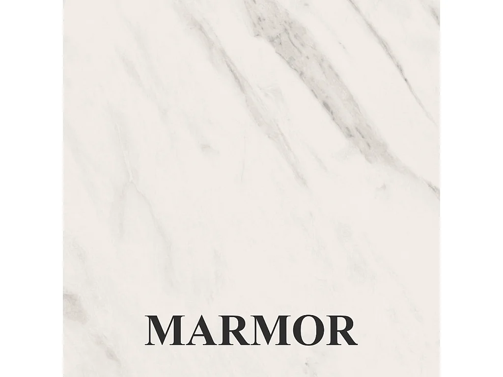 Table à manger ronde LITEN, table à rallonges Diamètre : 100 cm/180 cm, couleur de la table basse : marbre, avec pieds métalliques blancs