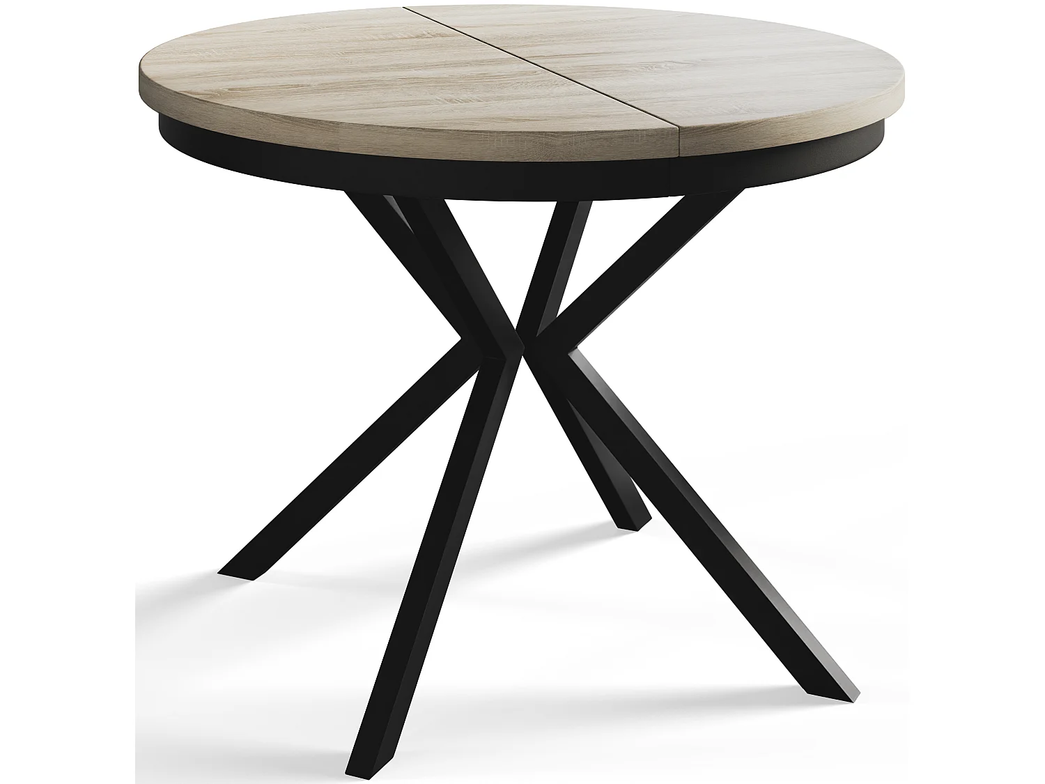 Table de salle à manger ronde BERGO, table à rallonges Diamètre : 100 cm/180 cm, couleur de la table basse : beige, avec pieds métalliques de couleur noire