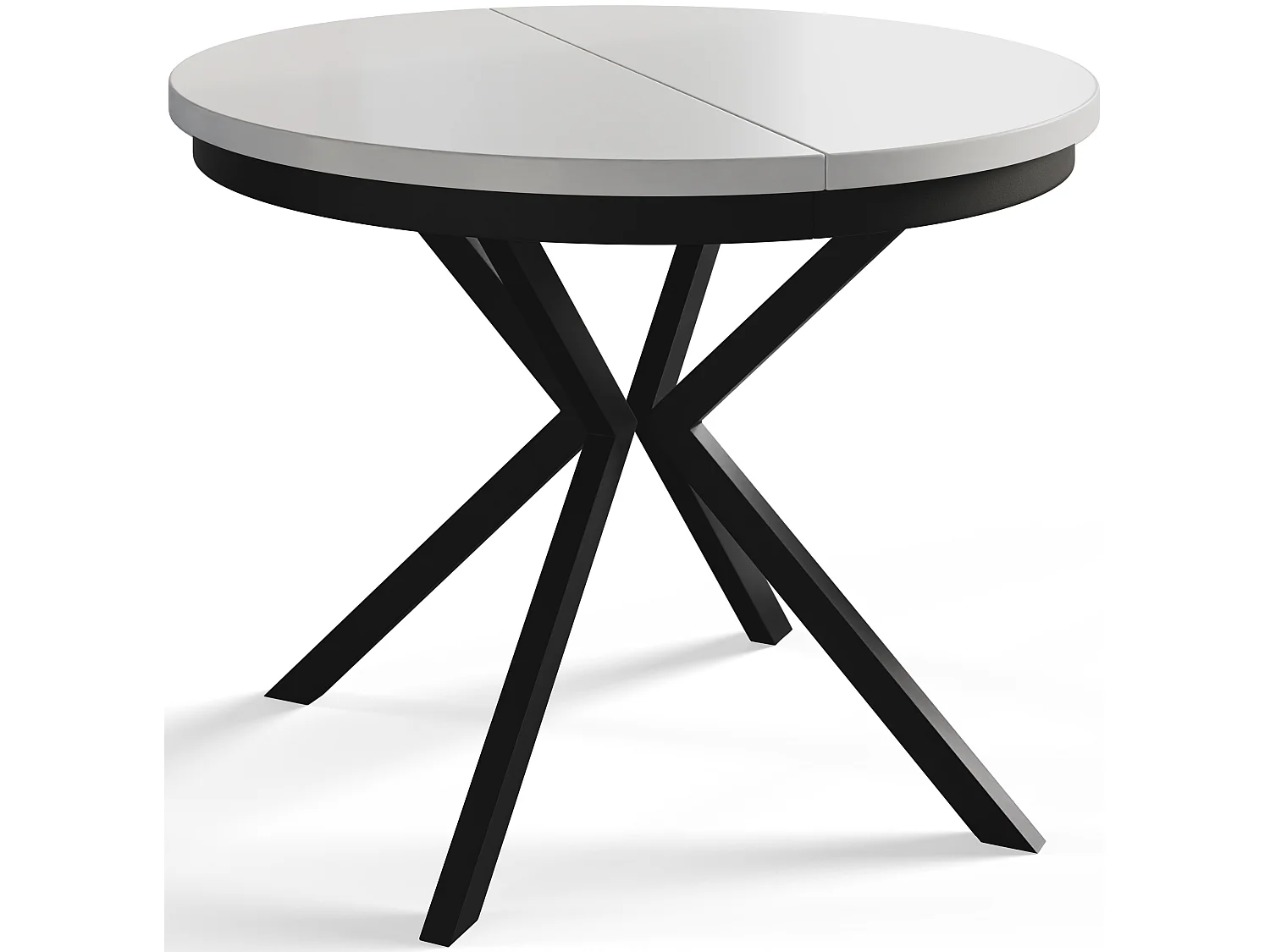 Table de salle à manger ronde BERGO, table à rallonges Diamètre : 90 cm/170 cm, couleur de la table basse : blanc, avec pieds métalliques de couleur noir
