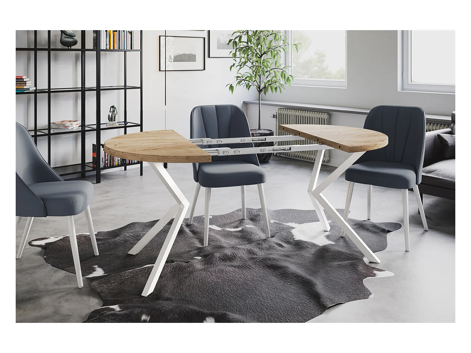 Table à manger ronde LITEN, table à rallonges Diamètre : 90 cm/170 cm, table de salon Couleur : marron, avec pieds métalliques blancs