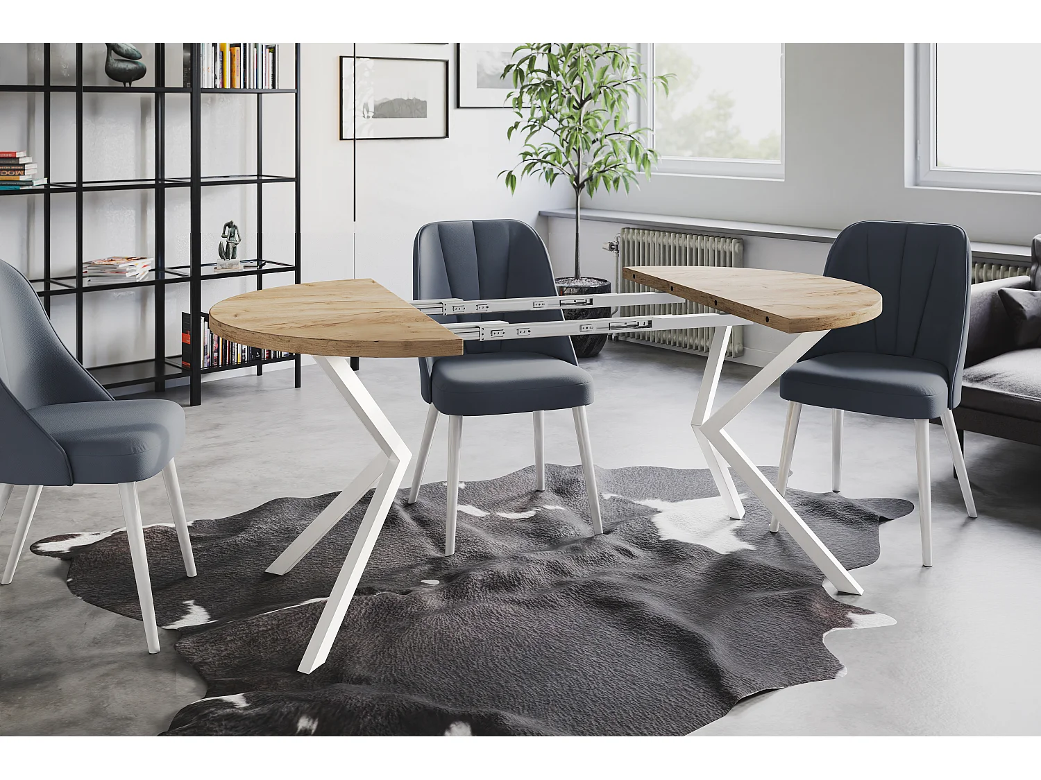 Table à manger ronde LITEN, table à rallonges Diamètre : 90 cm/170 cm, table de salon Couleur : marron, avec pieds métalliques blancs